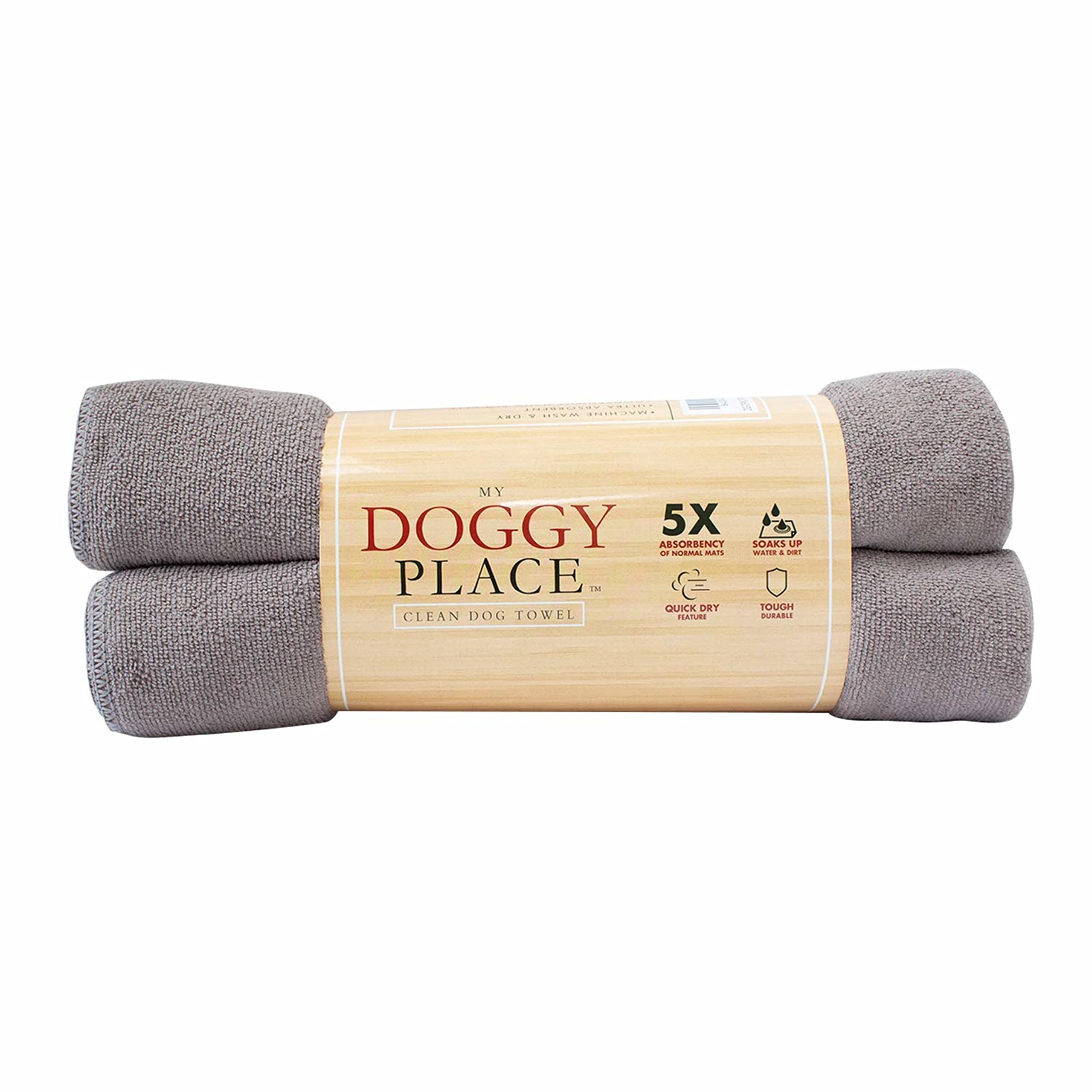 My Doggy Place - Super Absorbent Microfiber Towel - Dog Bathing Supplies - Microfiber Drying Towel - Washer Safe - Ash With Paw 