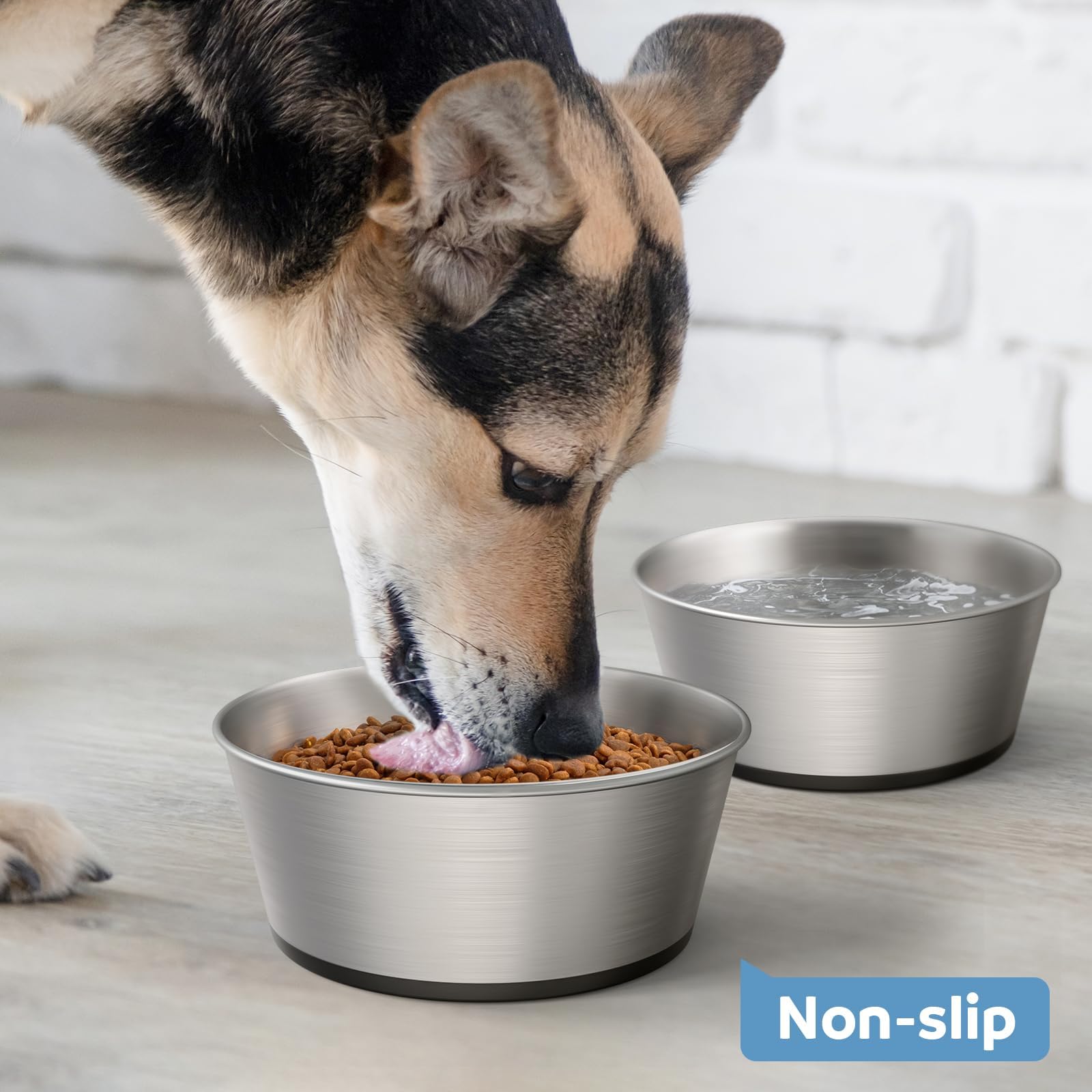 WROSWT Stainless Steel Dog Bowls Set of 2, Anti Rust Metal & Non Slip Rubber Base, Heavy Duty Large Feeding Dishes, Food Grade B