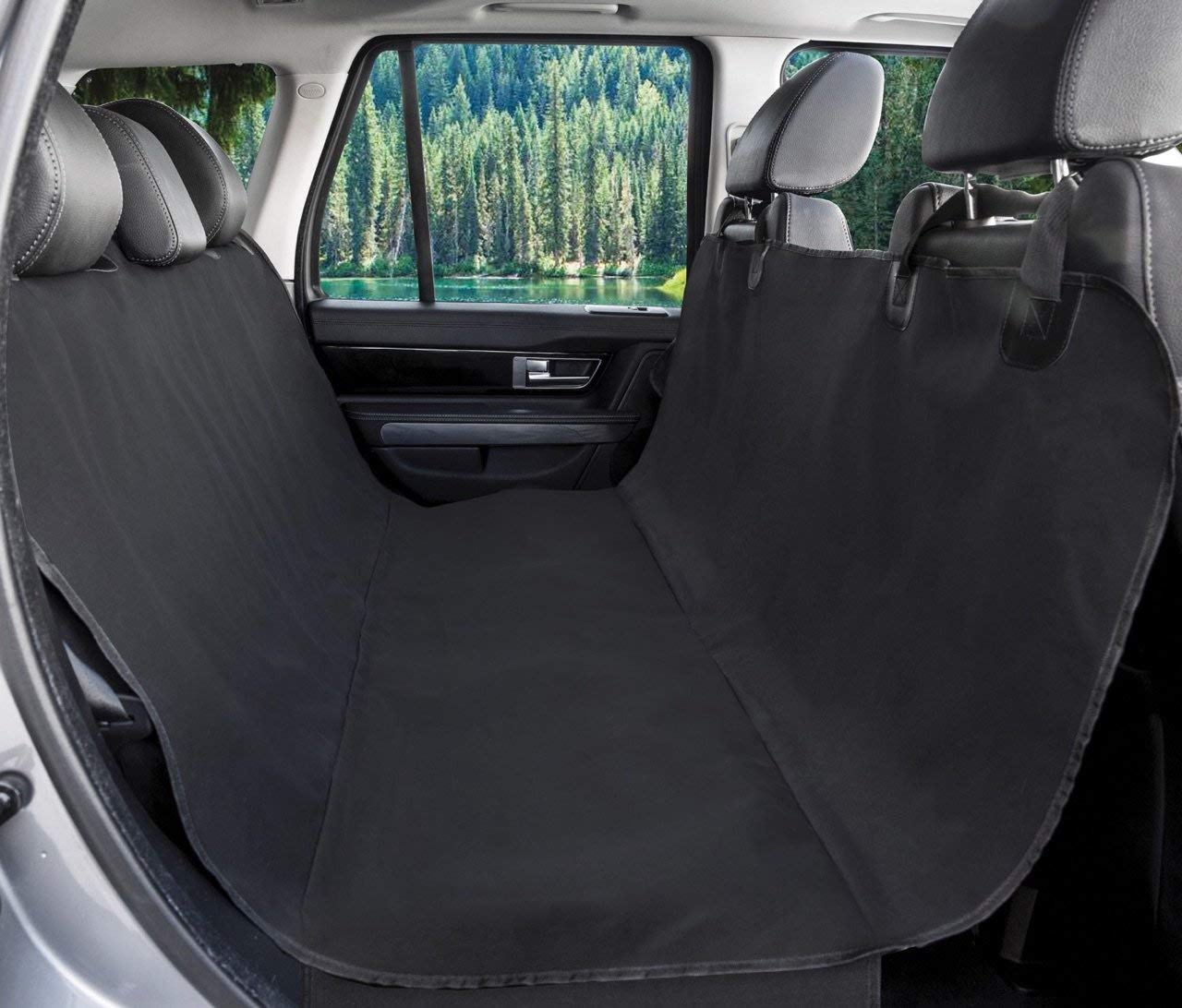 BarksBar Original Pet Seat Cover for Cars - Black, WaterProof & Hammock Convertible (Standard, Black)