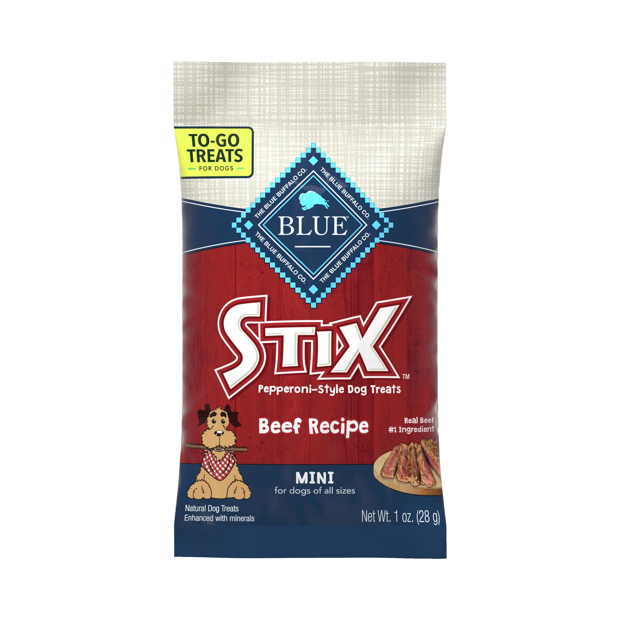 Blue Buffalo Stix Natural Soft Moist Dog Treats TOGO Beef Recipe, 1oz Bags, Pack of 12