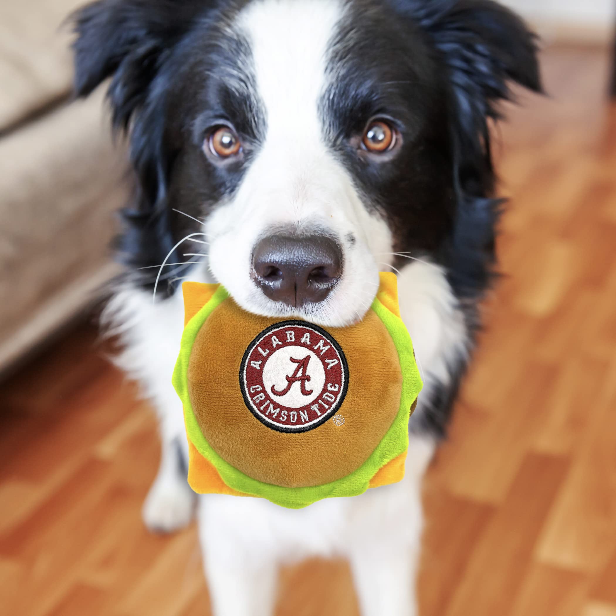 Ncaa Alabama Crimson Tide Cheeseburger Plush Dog & Cat Squeak Toy- Cutest Stadium Hamburger Snack Plush Toy For Dogs & Cats With