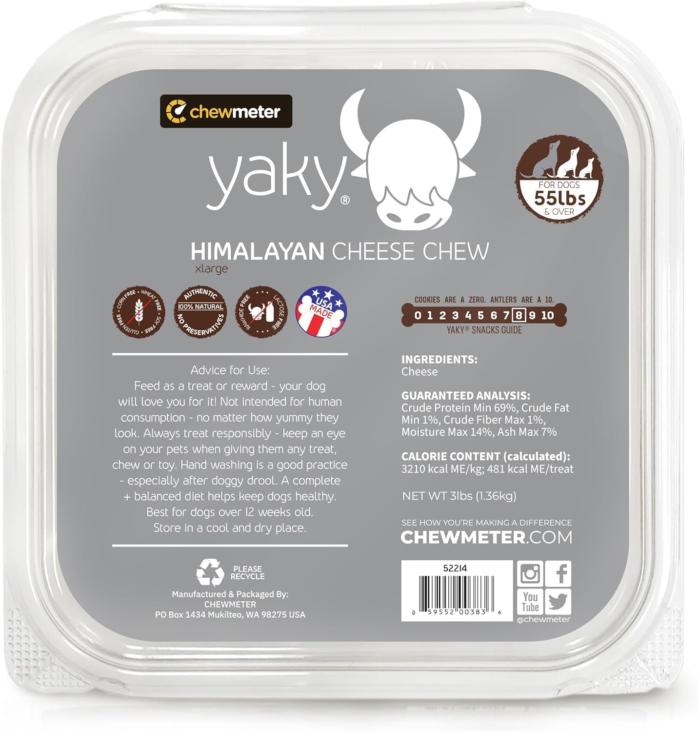 Chewmeter Yaky Himalayan Cheese Chews | Natural Yak Cheese Dog Chews | Long Lasting, Stain Free, Protein Rich, Low Odor | 100% N
