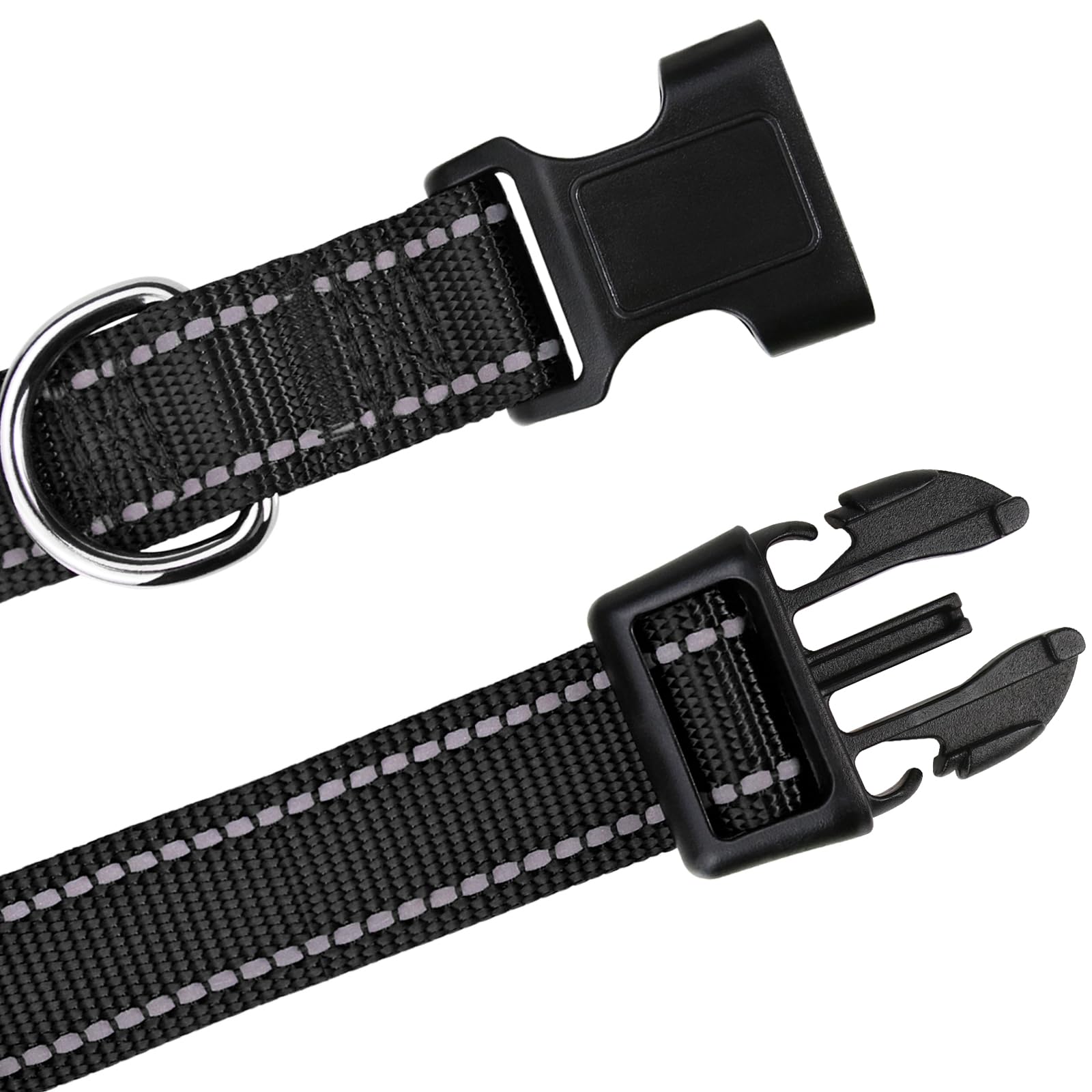 Tagme Reflective Nylon Dog Collars, Adjustable Classic Dog Collar With Quick Release Buckle For Extra Large Dogs, Black, 1¼' Width