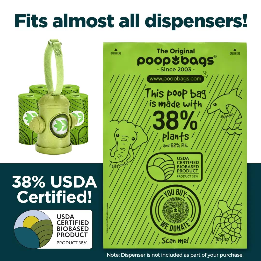 The Original Poop Bags Dog Poop Bags Rolls - 38% Plant-Based, Usda Certified, Unscented, Leak-Proof & Durable Waste Bags For Dog