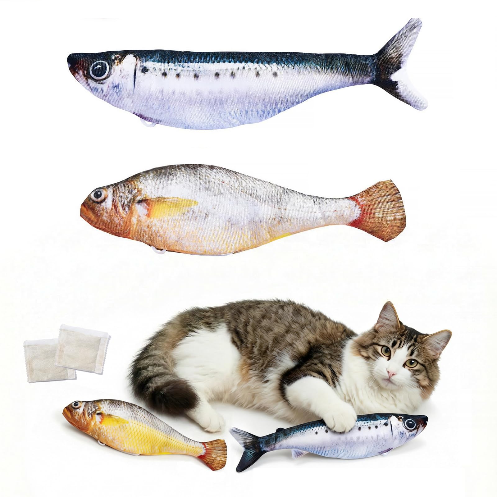 ugdurwp Realistic Floppy Fish Cat Toy with Catnip Toys for Cats Interactive Cat Toys for All Breeds Tap-Activated 3 Flapping Mod