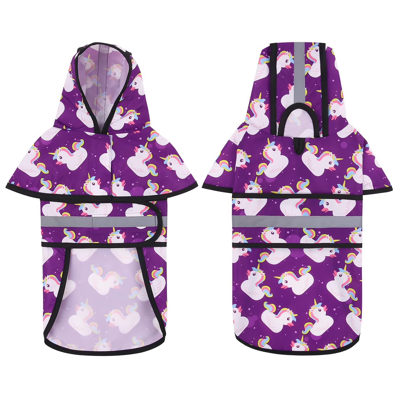 Hde Dog Raincoat Hooded Slicker Poncho For Small To X-Large Dogs And Puppies Purple Unicorn Ducks - S