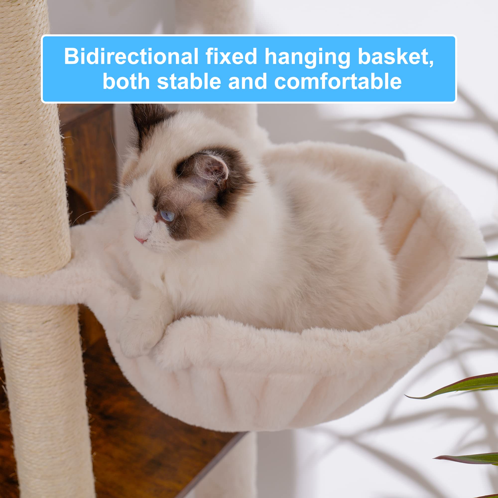 Hey-Brother Wooden Cat Tree, 66.1 Cat Furniture With Scratching Posts, Modern Cat Tower With Hammocks, Toys, Cat Condo, Rustic B