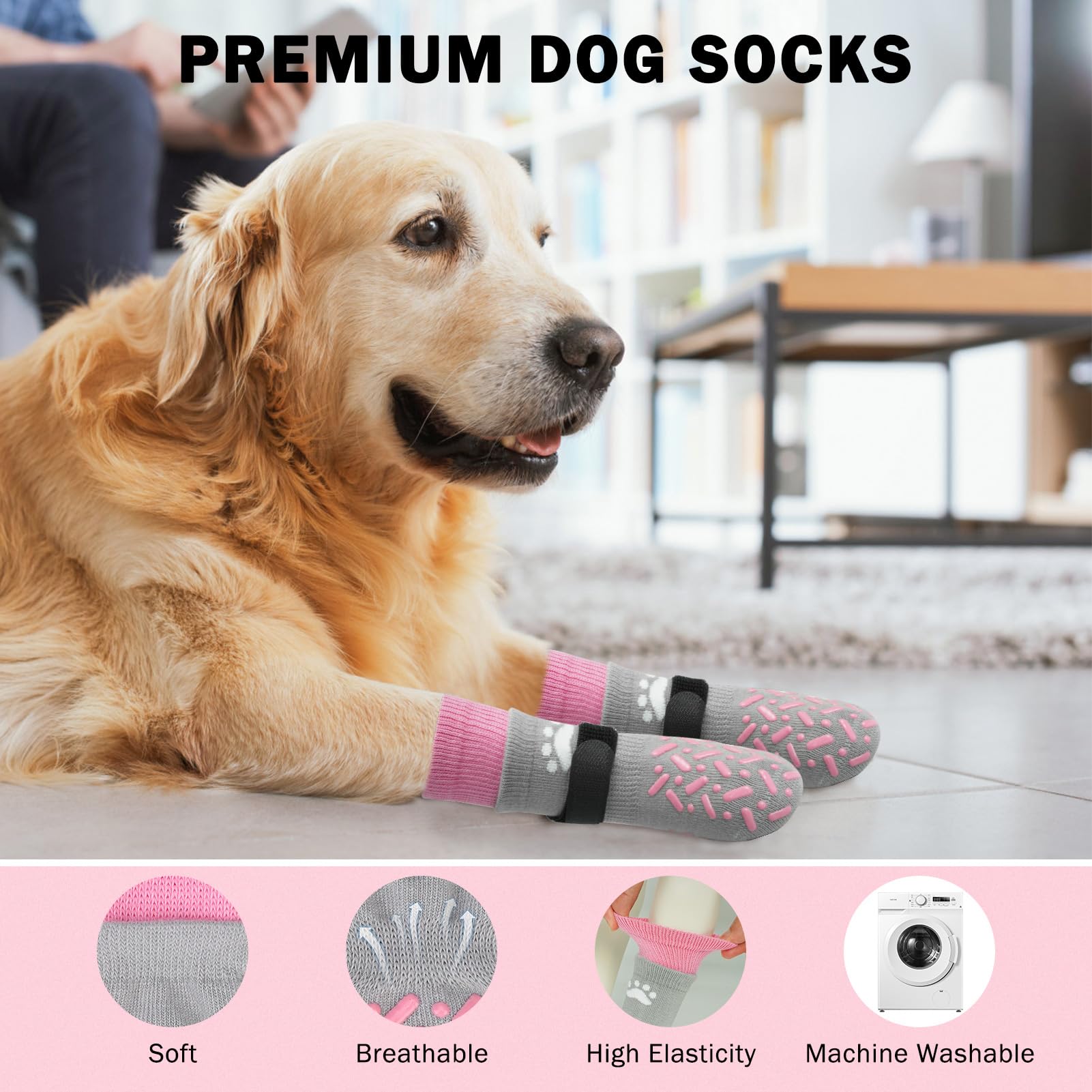Scenereal Dog Socks To Prevent Licking Paws For Hardwood Floors, Anti Slip Long Dog Grip Socks For Cold/Hot Pavement, Dog Shoes