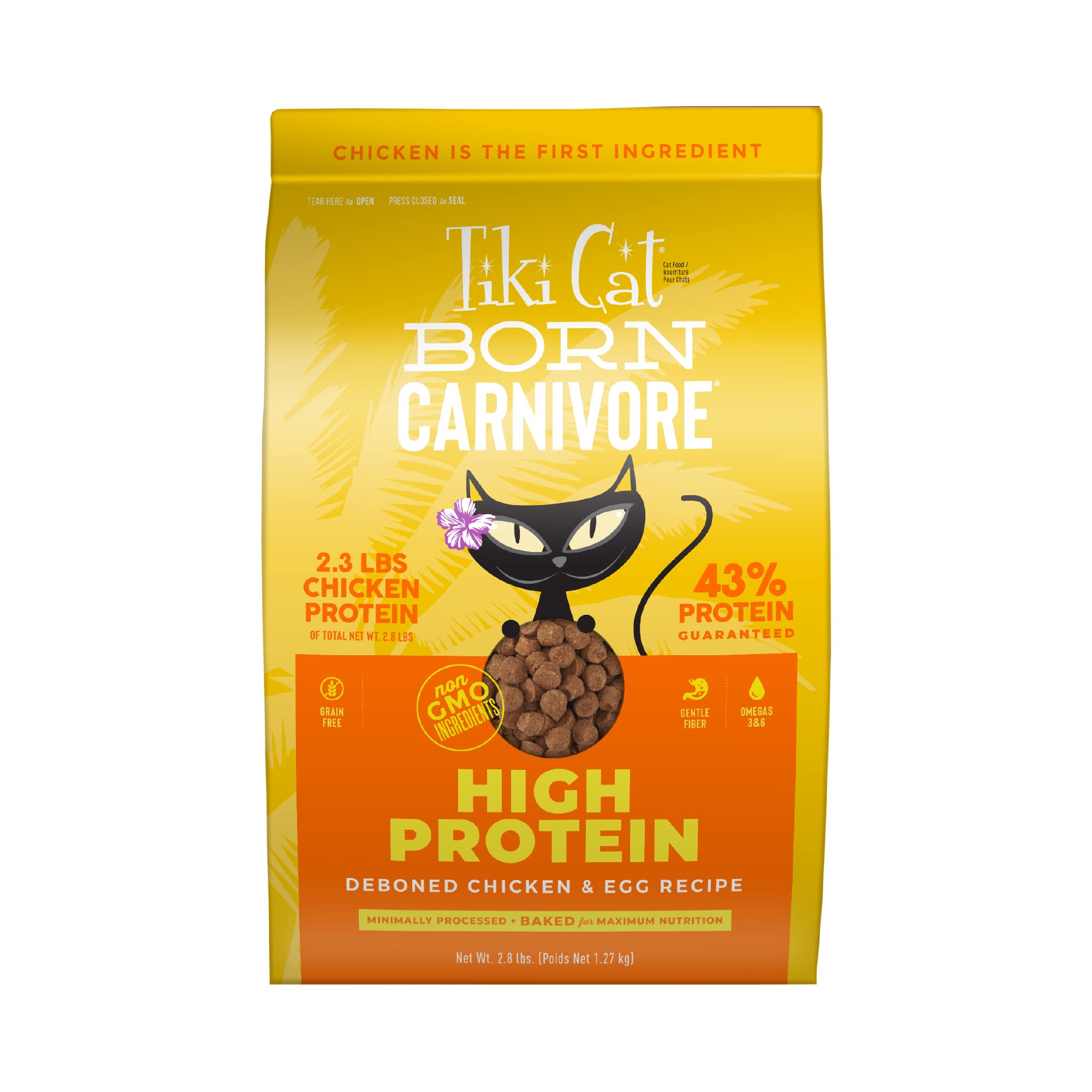 Tiki Cat Born Carnivore High Protein, Deboned Chicken & Egg, Grain-Free Baked Kibble to Maximize Nutrients, Dry Cat Food, 2.8 lb
