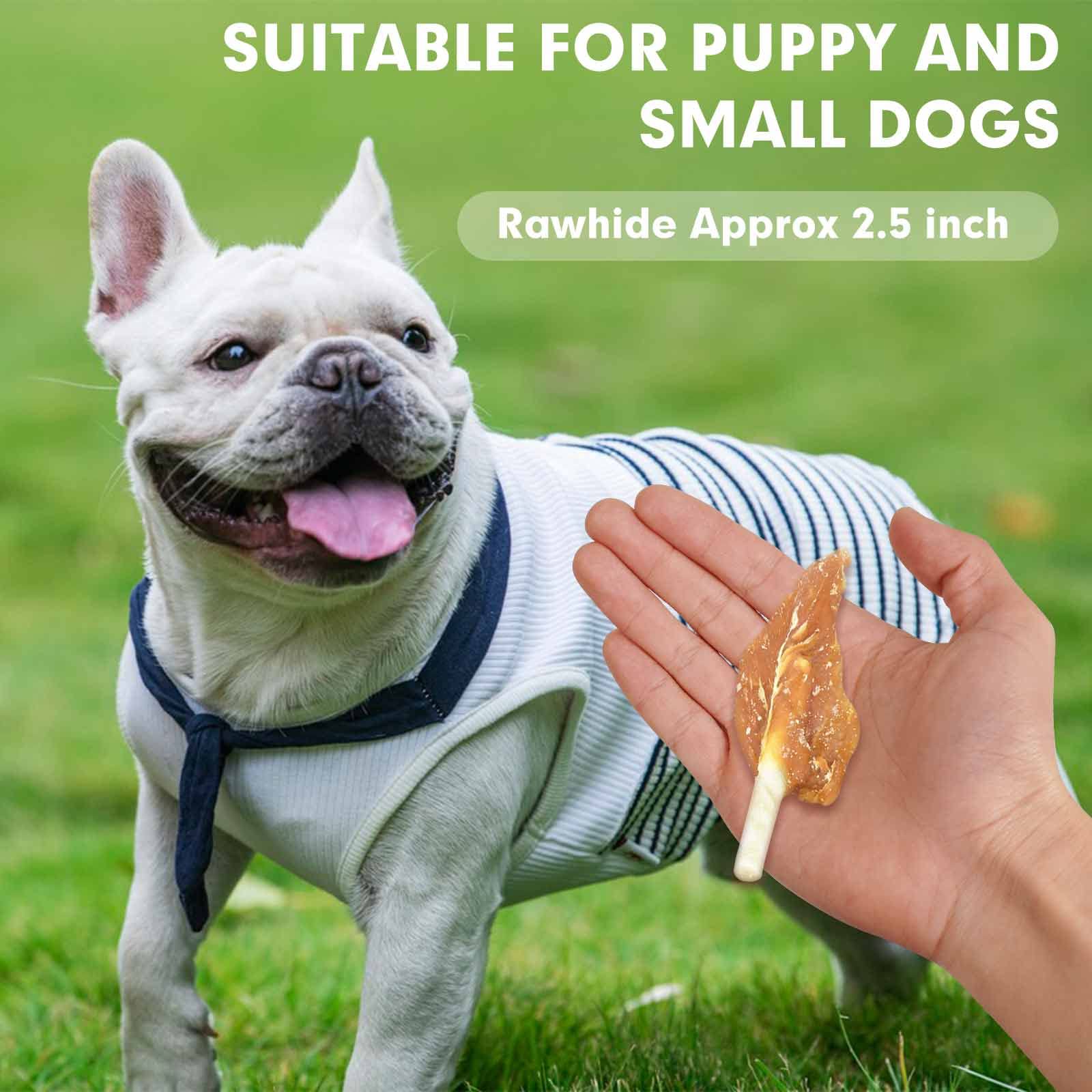 MON2SUN Dog Rawhide Twist 4-4.5 Inch Chicken Wrapped Rawhide Sticks for Puppy and Small Dogs, Promotes Dental Health Treats (10.