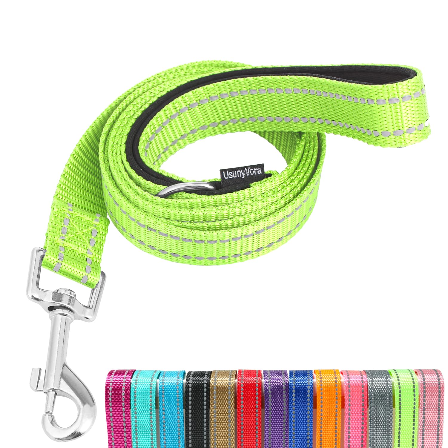 Usunyvora Reflective Nylon Dog Leash For Walking,Strong Dog Leash With Padded Handle For Medium And Large Dogs,4 Ft,Green