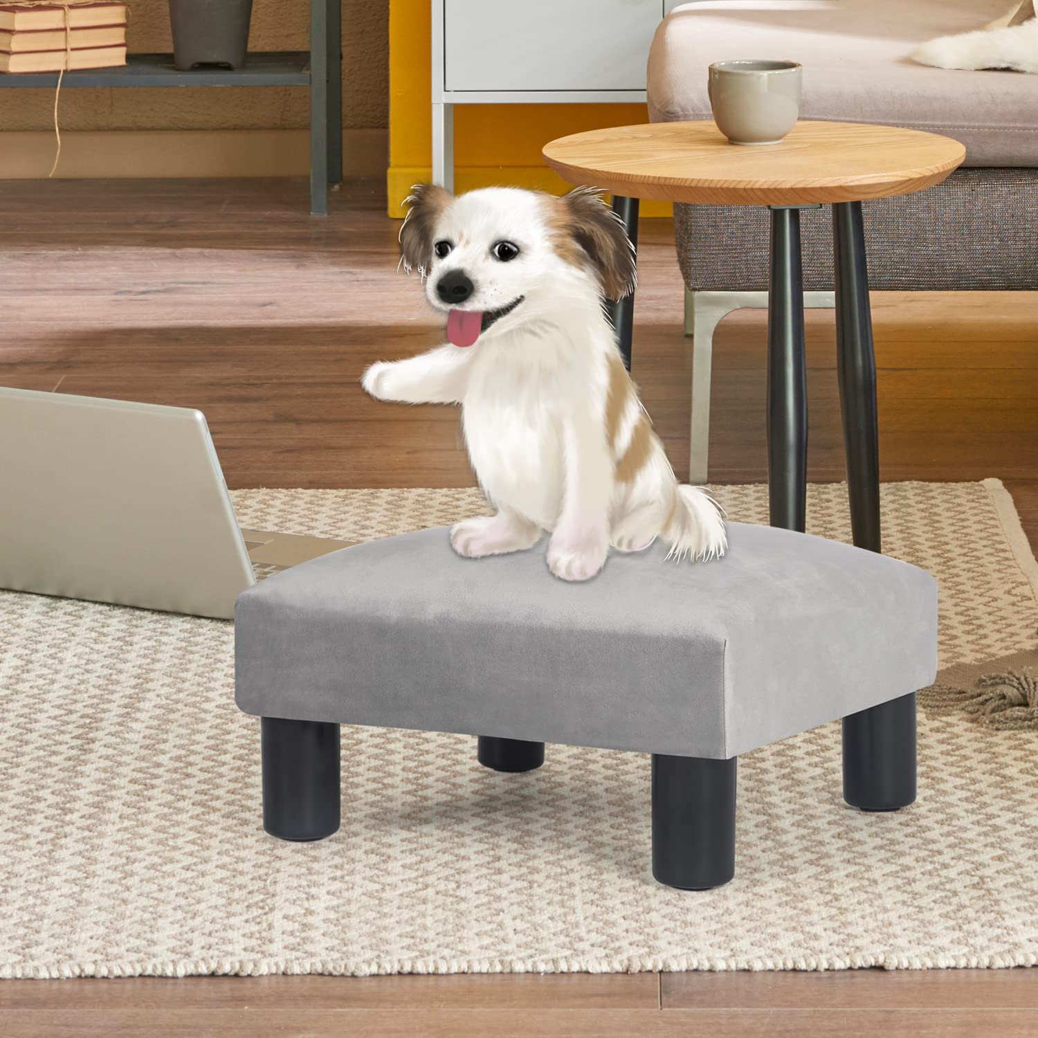 Joveco 15'' Footstools Small Ottoman- Upholstered Footstools And Ottomans Small Foot Rest- Pet Steps Dog Stairs For High Beds- L