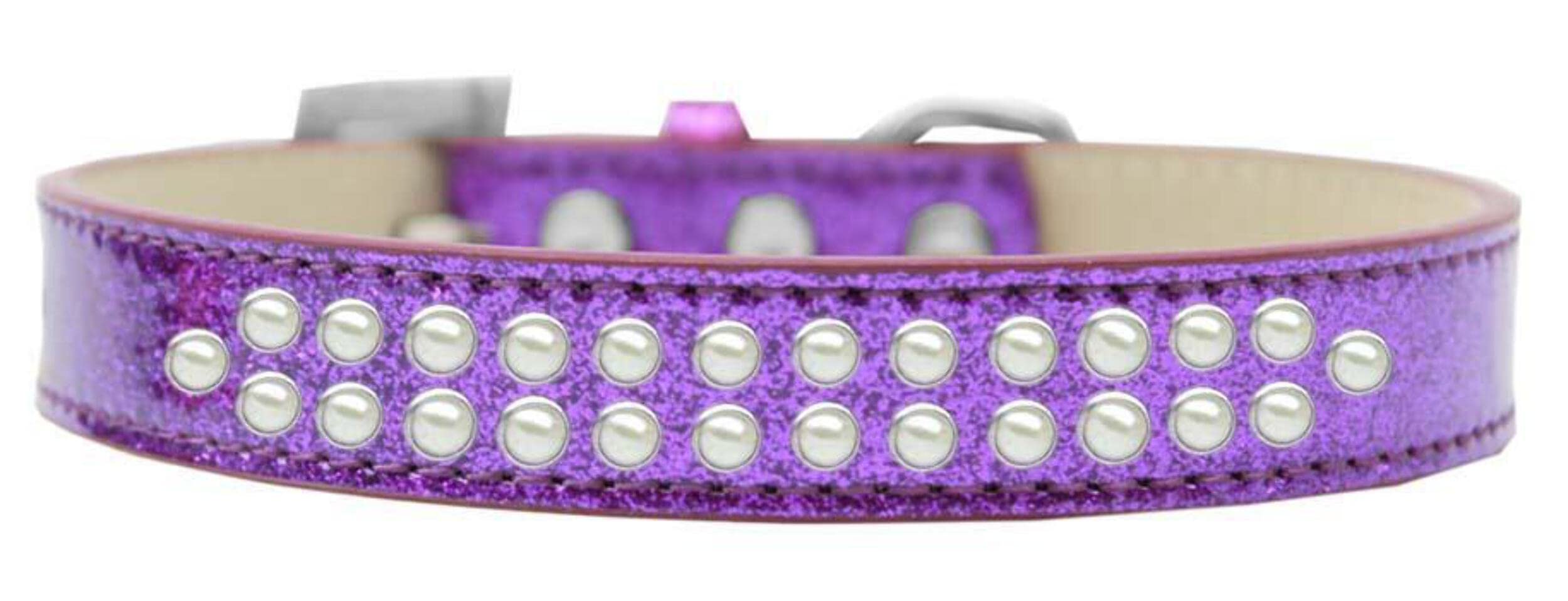 Dog, Puppy & Pet Ice Cream Collar, Two Row Pearl Rimsets Purple 18