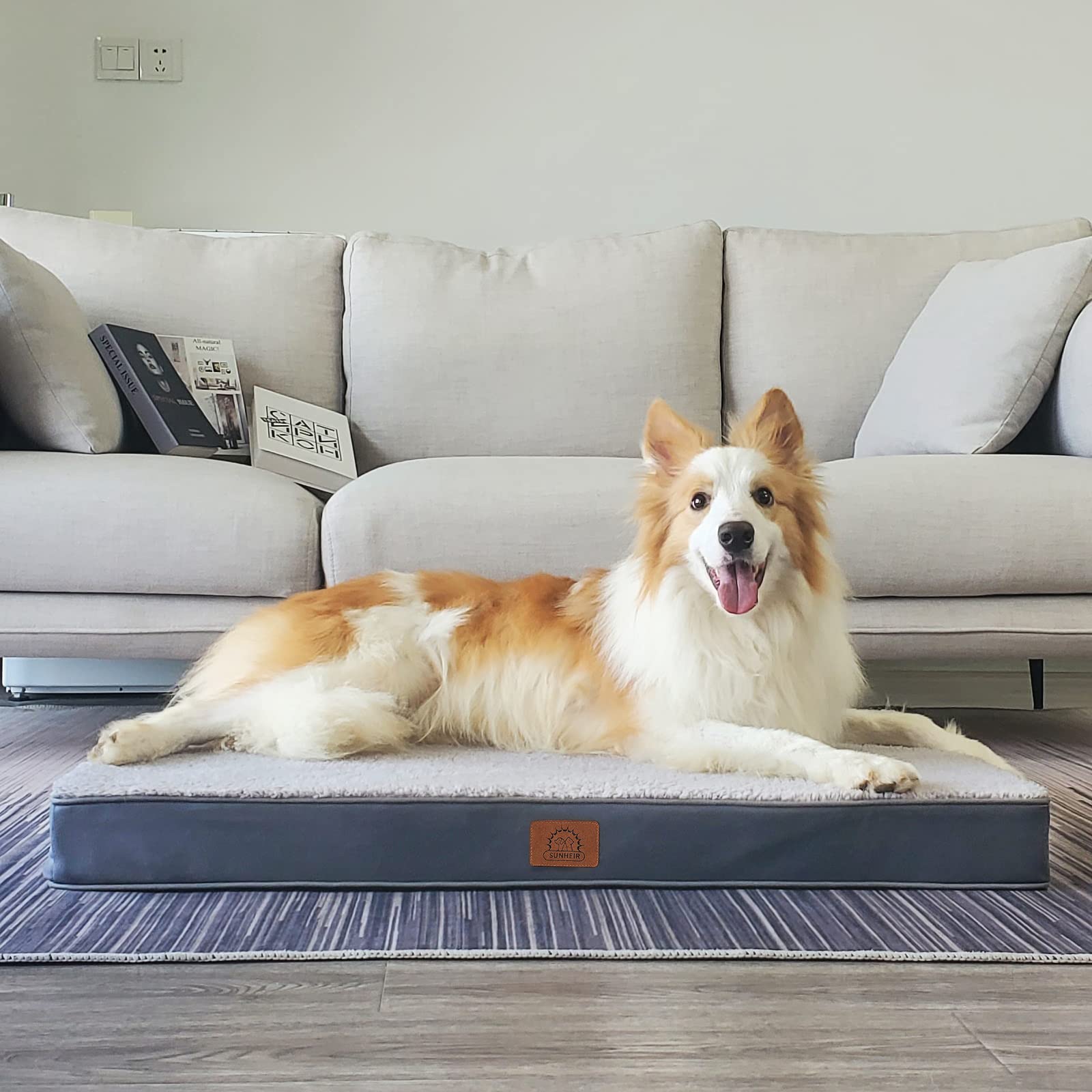 Extra Large Dog Bed Waterproof Dog Bed, Jumbo Orthopedic Dog Beds With Removable Washable Cover For Large Dogs, Pet Bed Mat Egg-Crate Foam, 3Xl(47.5'X29'X4'), Grey