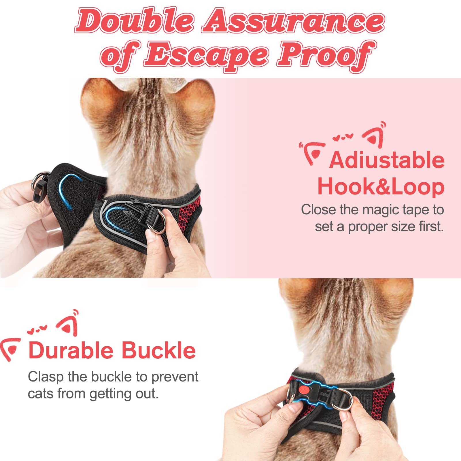 cat Harness and Leash for Walking Escape Proof, Adjustable Kitten Vest Harness Reflective Soft Mesh Puppy Harness for Outdoor, c