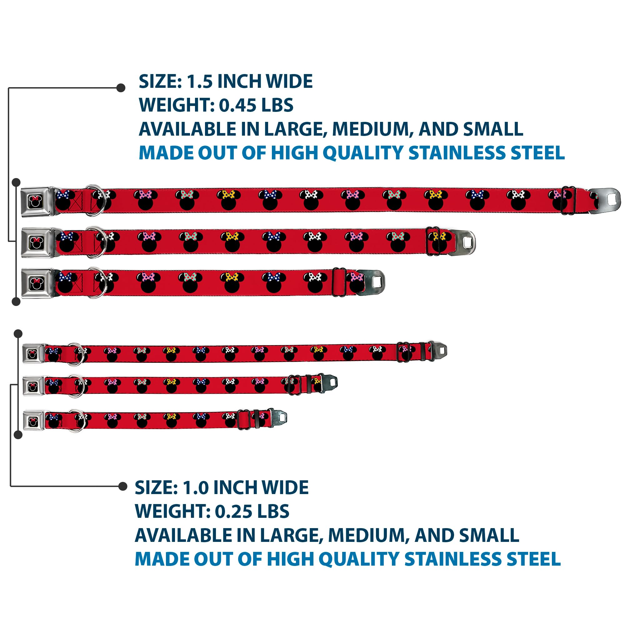 Buckle-Down Seatbelt Buckle Dog Collar - Minnie Mouse Silhouette Red/Black/Polka Dot - 1' Wide - Fits 11-17' Neck - Medium