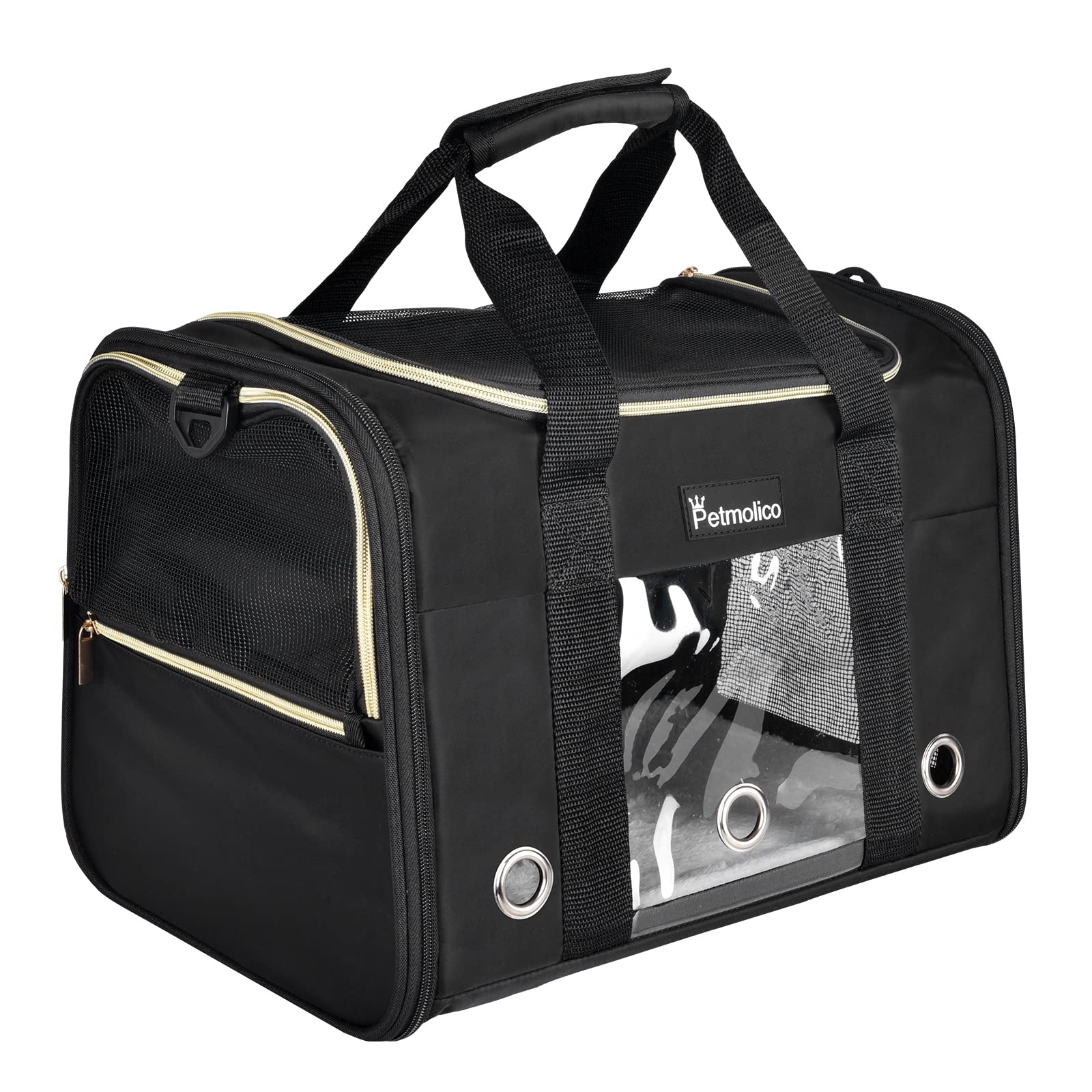 Petmolico Cat Carrier - Airline Approved Soft Pet Travel Carrier, Medium, White Daisy, with 3 Open Doors and Mesh Windows for Cats/Puppies up to 16 lbs