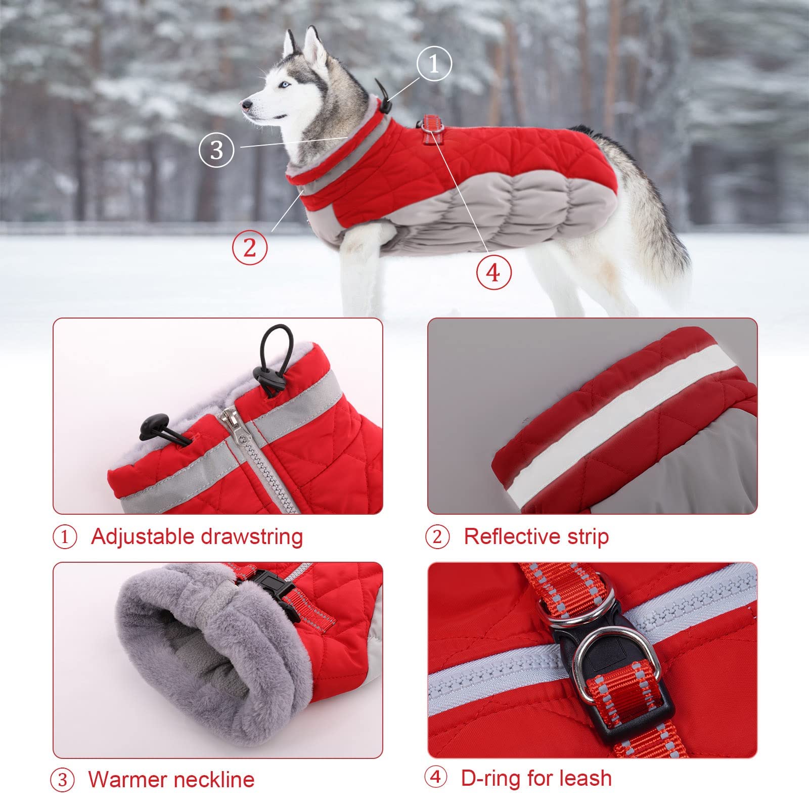 Lelepet Warm Dog Winter Coat Dog Coat Dog Cold Weather Coats Windproof Reflective Turtleneck Dog Fleece Vest With Harness Thick