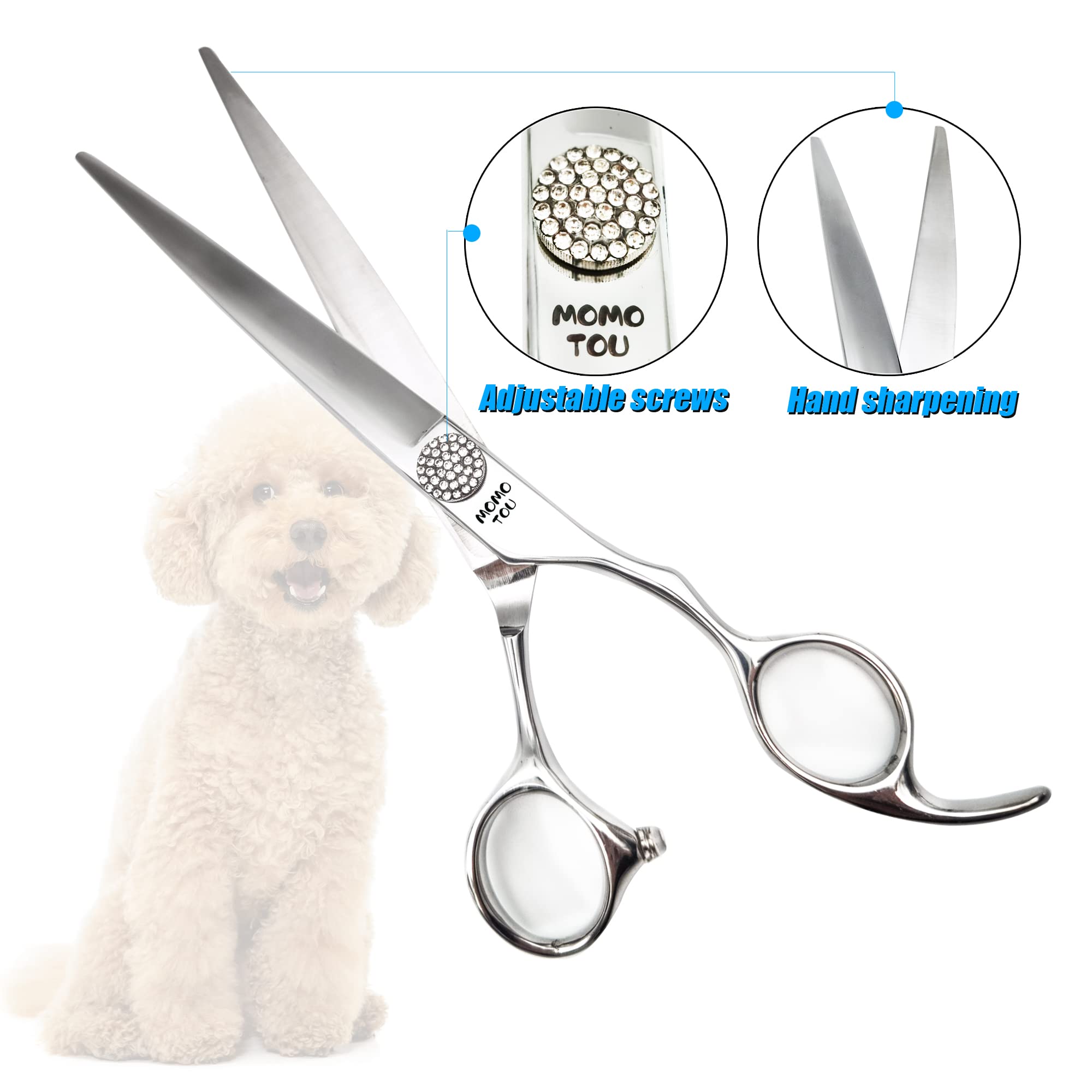 Momotou Polished Dog Grooming Scissors Set With Simulation Diamond 440C Stainless Steel Thinner Curved Straight Chunker Shears W