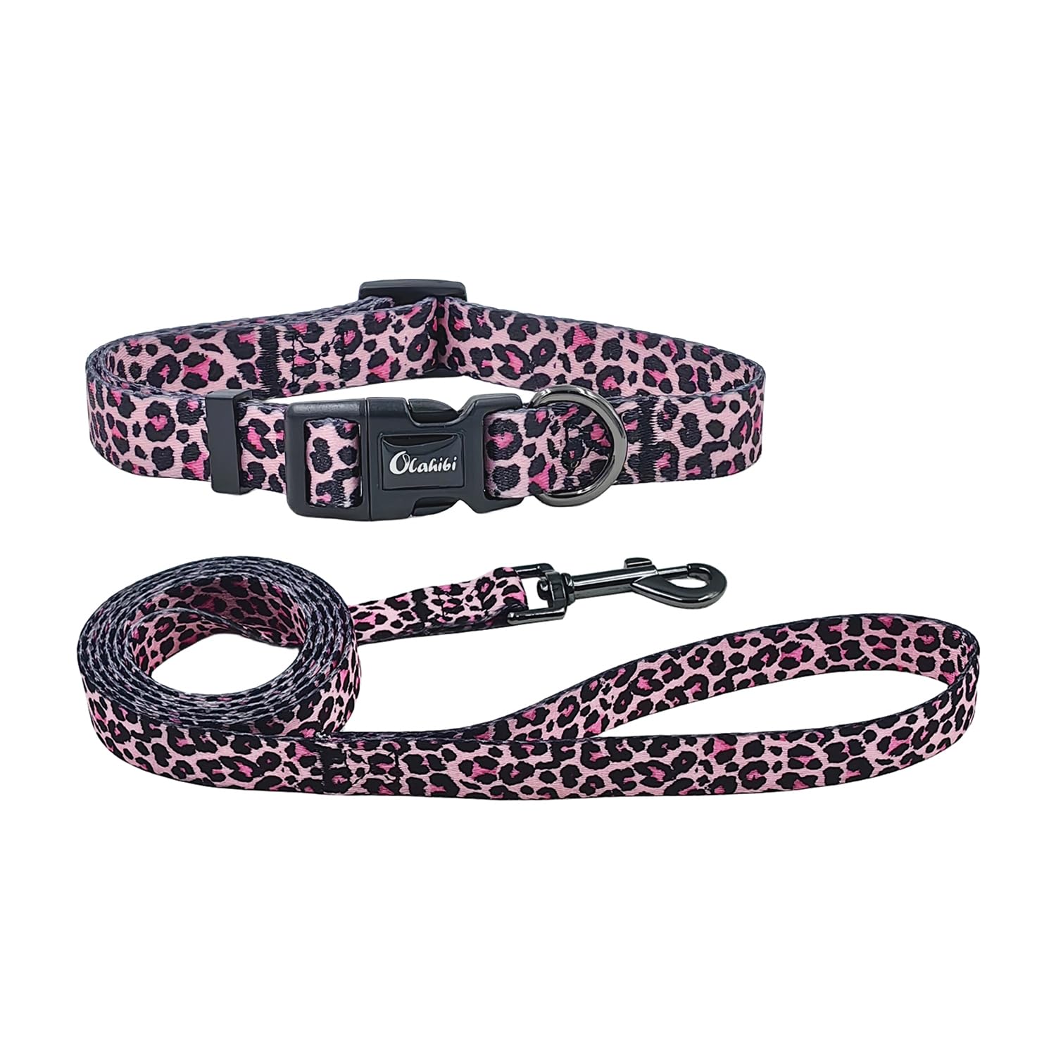 Olahibi Dog Collar Leash Set, Leopard Pattern, Polyester Material, Adjustable Collar And 5Ft Matching Leash, For Small Dogs.(S, 