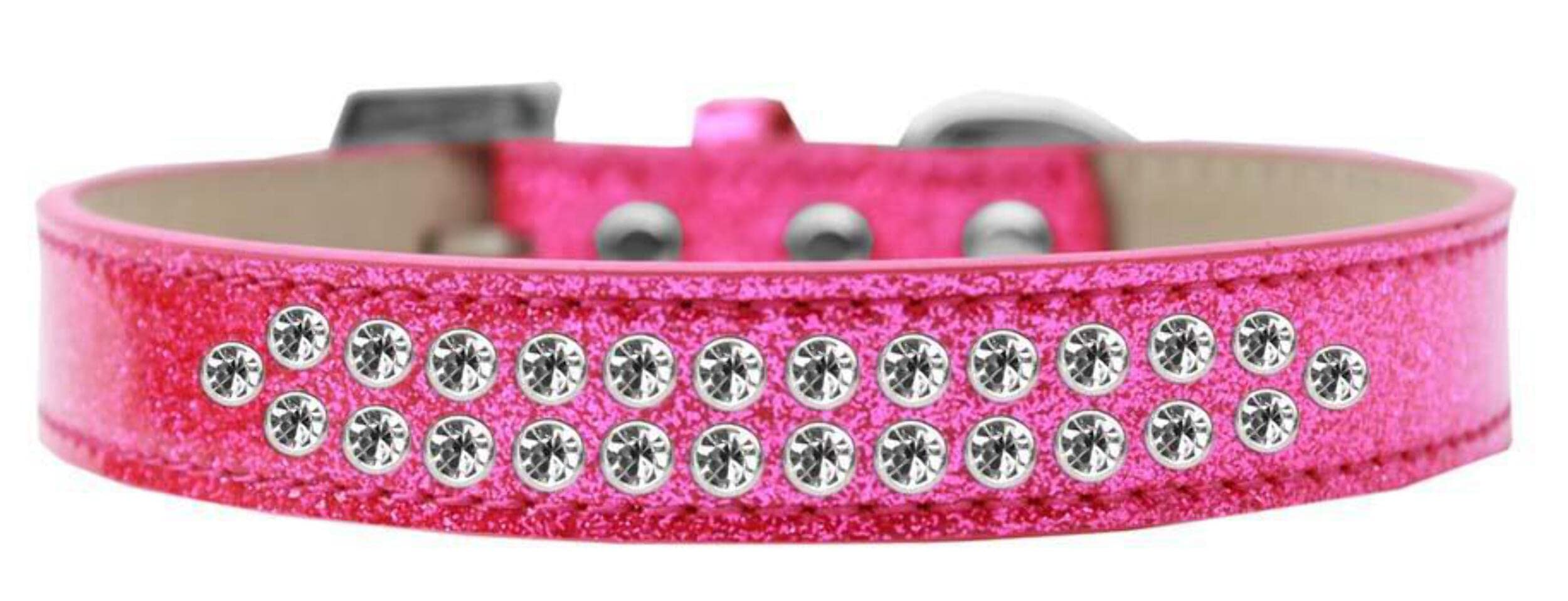 Dog, Puppy & Pet Ice Cream Collar, Two Row Clear Crystal Rimsets Pink 18