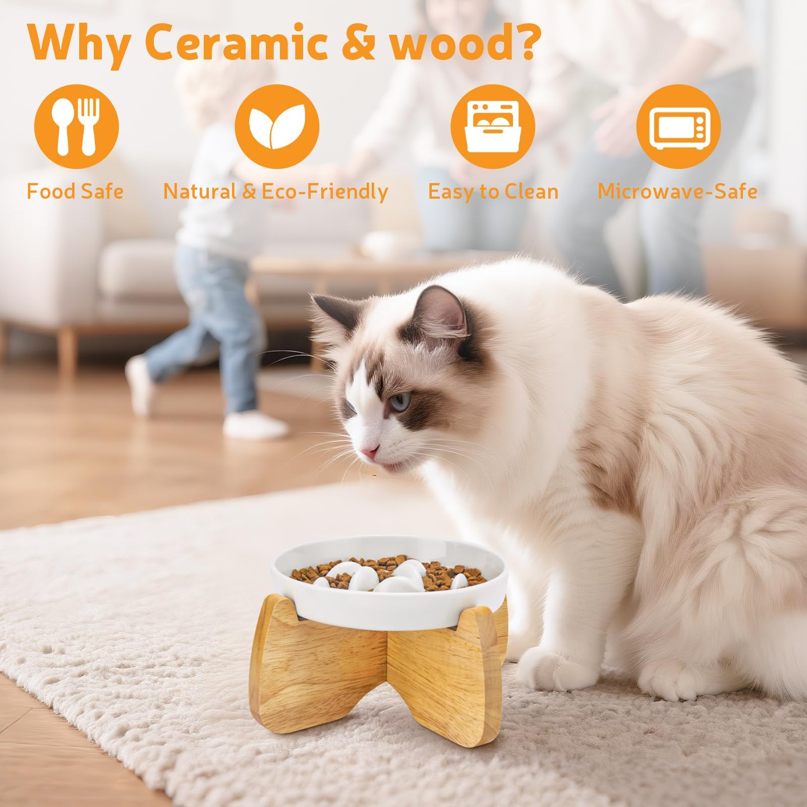 GUWINA Raised Slow Feeder Cat Bowl with Stand, 6.3   Wide Ceramic Elevated Shallow Slow Eating Cat Bowl for Dry/Wet Food, Anti
