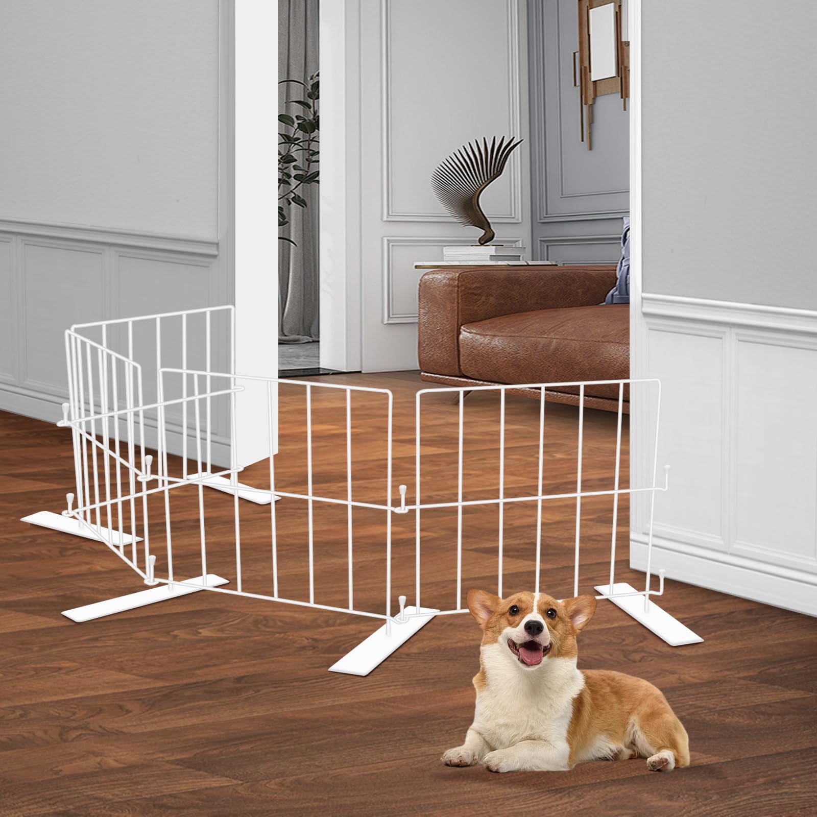 Yorwhin Short Puppy Gate - 17 Inch Height, Free Standing, Expands Up To 48 Inches, Indoor/Outdoor, Step Over Pet Fence For Small