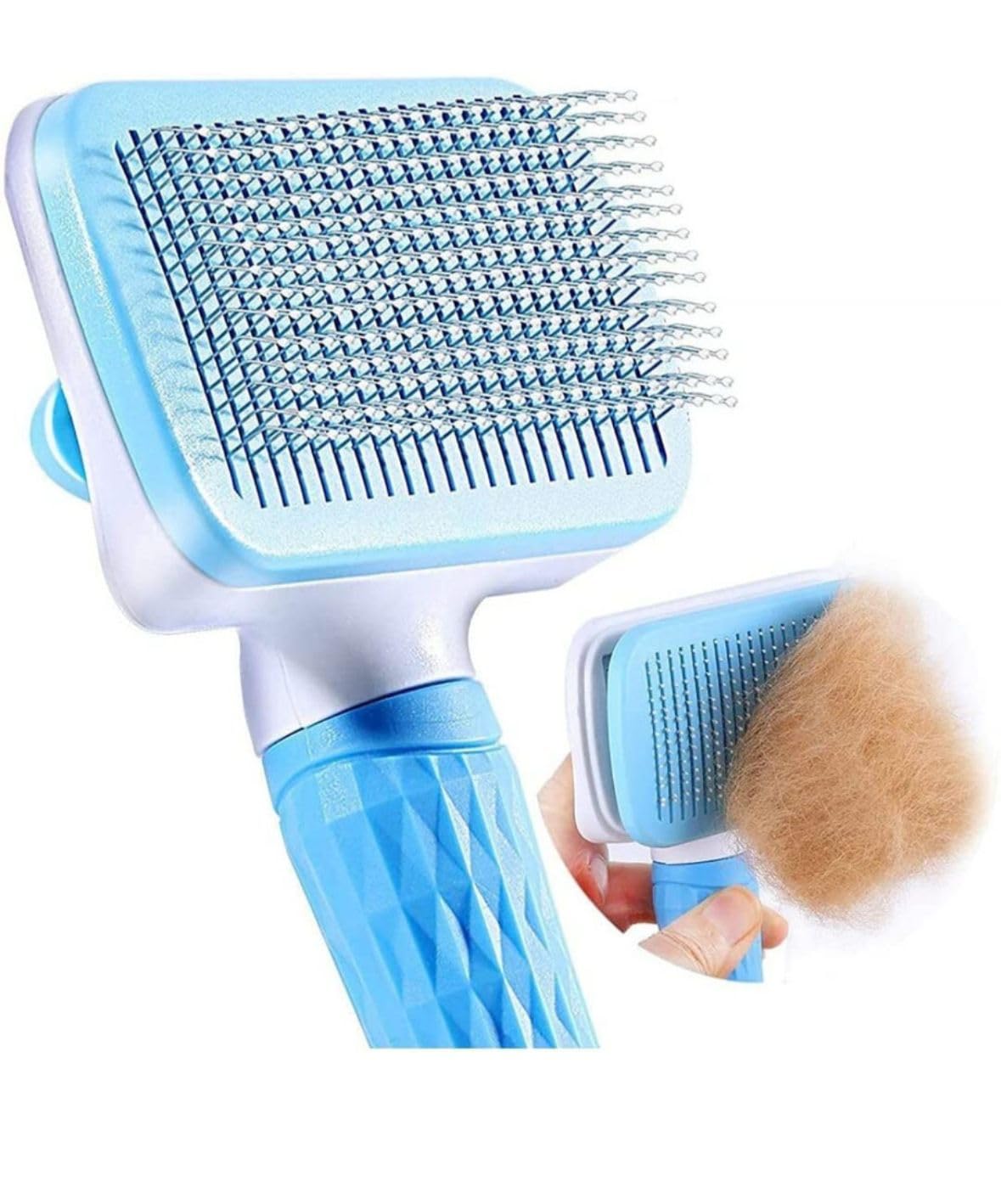SelfCleaning Pet Grooming Brush With Retractable Bristles, Blue And White