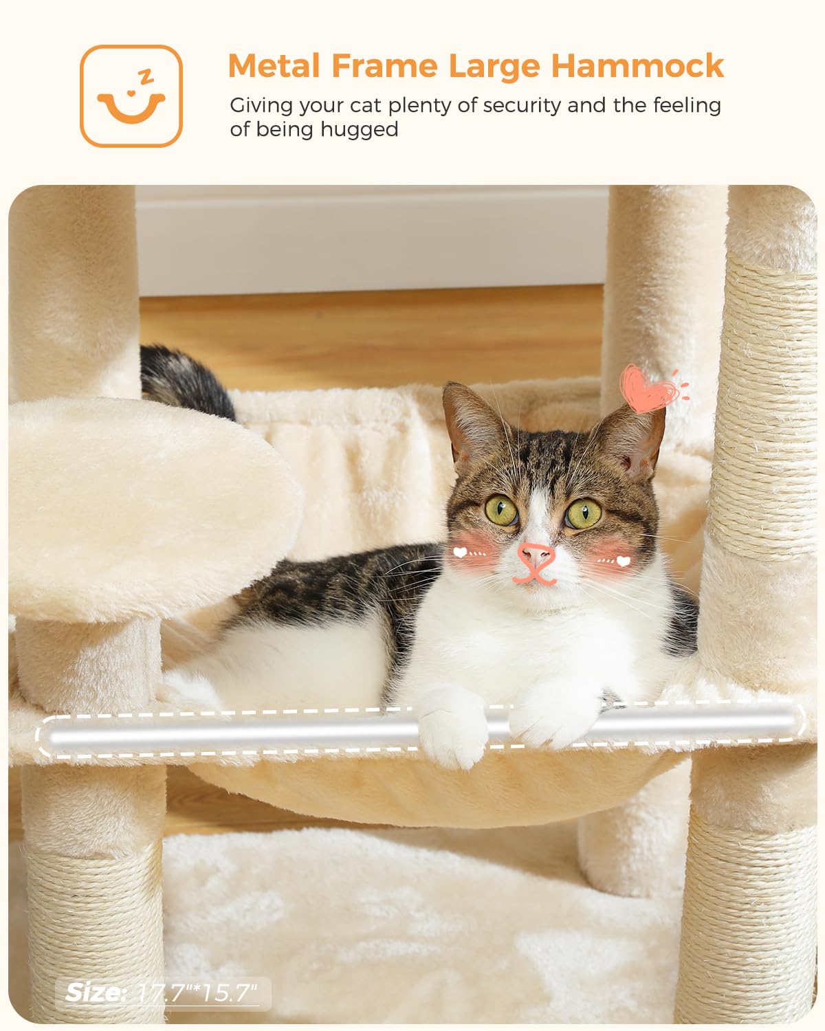 Muttros Cat Tree For Indoor Cats, 45.7'' Multi-Level Cat Tower With Large Metal Frame Hammock, Cat Condo With 4 Scratching Posts
