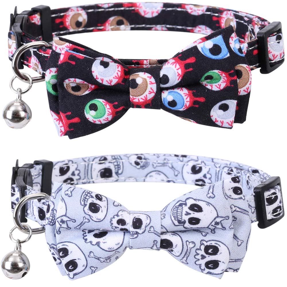 Lamphyface 2 Pack/Set Halloween Cat Collar Breakaway With Cute Bow Tie And Bell For Kitty Adjustable Safety
