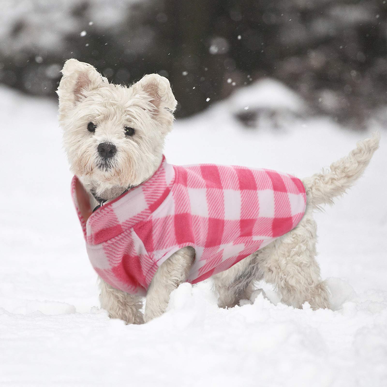 Kuoser Stretch Dog Fleece Vest, Soft Classic Plaid Basic Dog Sweater For Small Dogs & Cats, Warm Dogs Shirt Pullover Dog Coat Ja