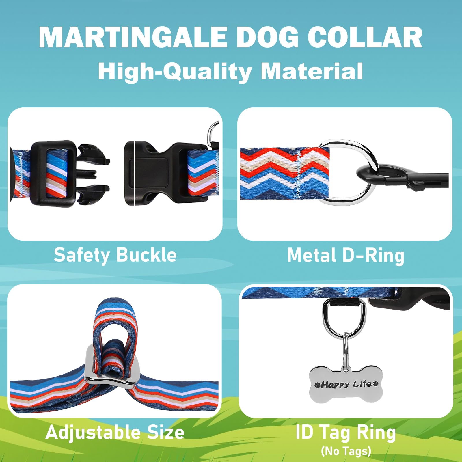 Fidohug Martingale Collar For Dogs With Buckle Adjustable Nylon Slip No Pull Training Dog Collars (Red Blue Arrow, Small)