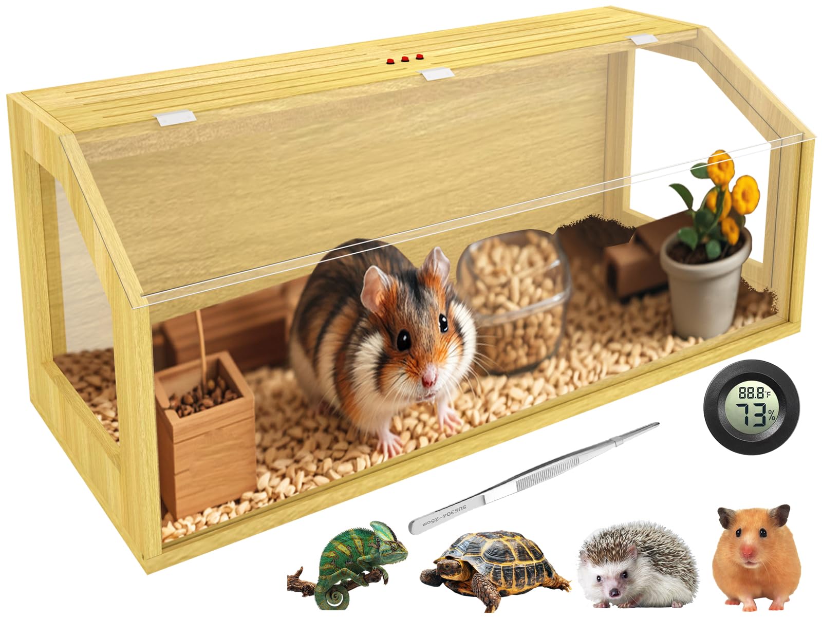 Large Hamster Cage, Chewproof Large Hamster Habitats, Wooden Guinea Pig Cages, Openable Top Roof, Lockable Gerbil Cage, Small An