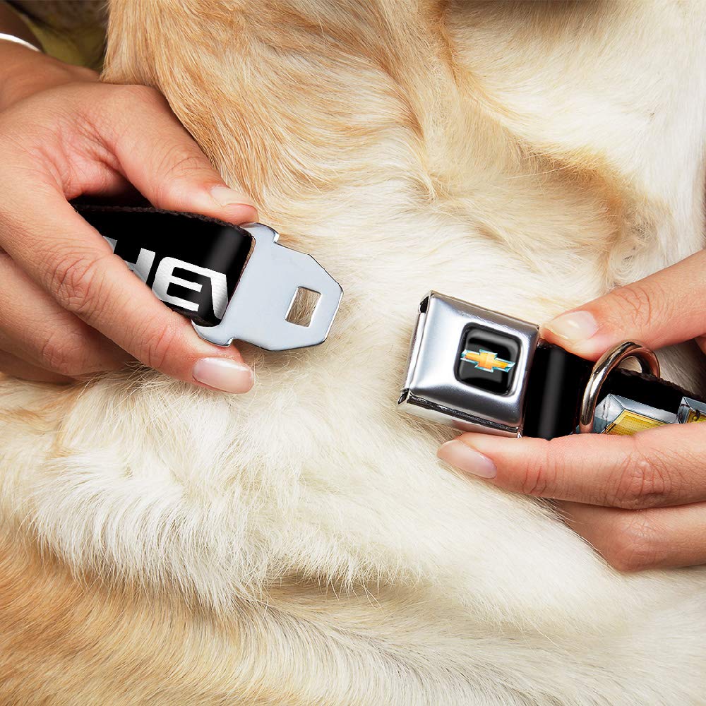 Buckle-Down Seatbelt Buckle Dog Collar - Chevy Bowtie Black/Gold Logo Repeat - 1' Wide - Fits 15-26' Neck - Large