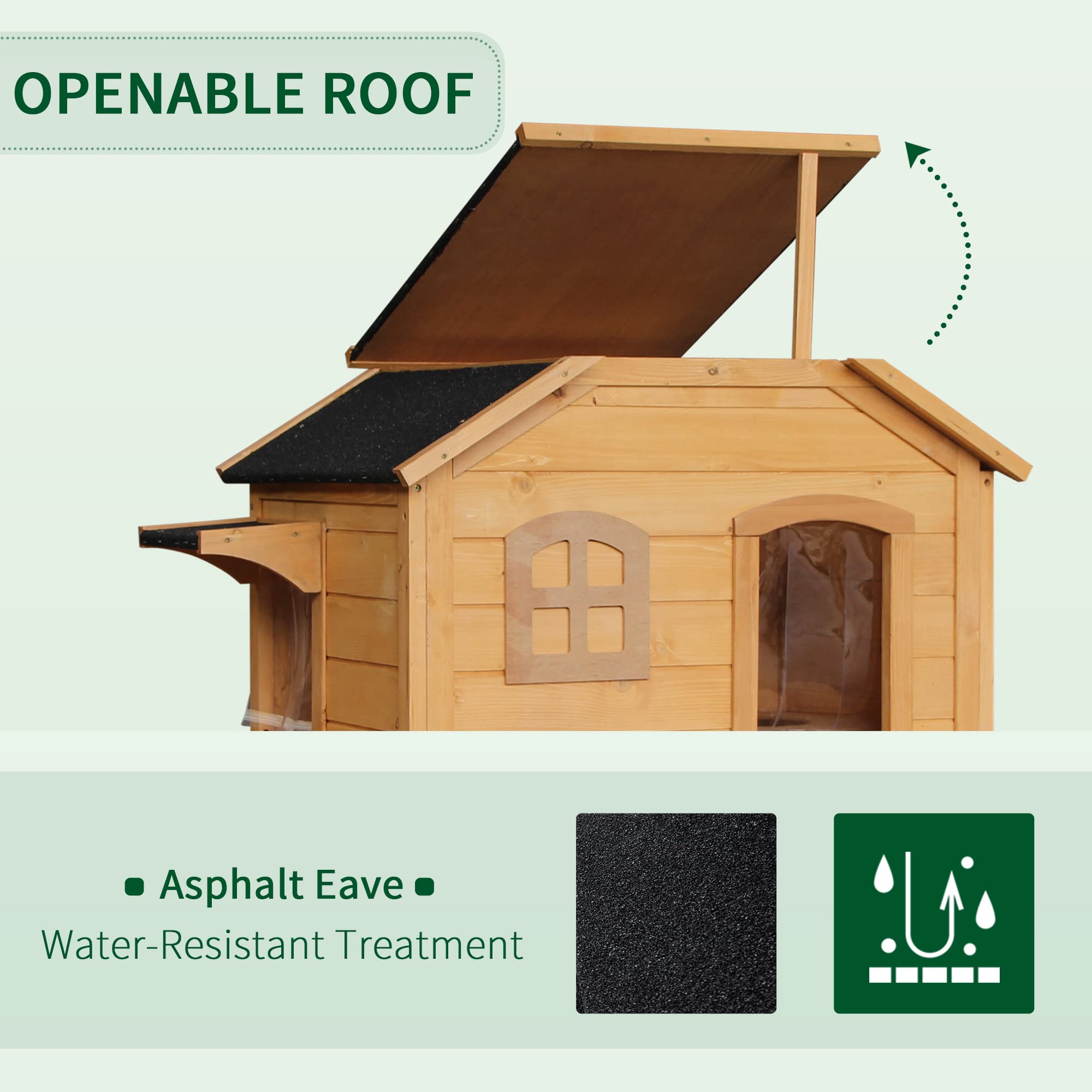 Pawhut 2-Story Cat House Outdoor, Weatherproof Wooden Cat Enclosure For Feral Cats With Escape Door, Openable Roof, Jumping Platforms, Natural