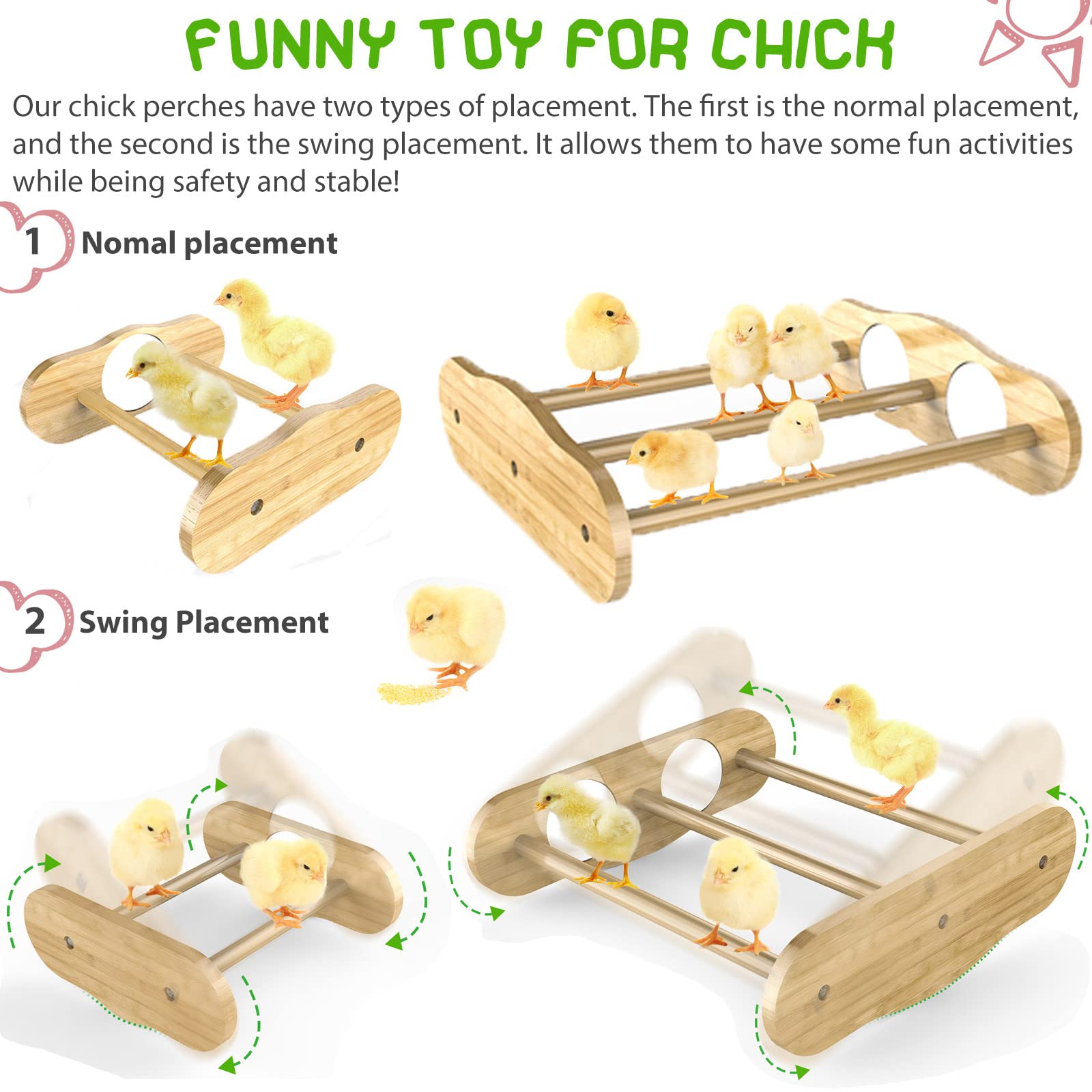 Ensayeer 2-in-1 Bamboo Chick Perch Set with Mirror & Mini Roosting Bar for Large Birds, Hens, Parrots - Easy to Assemble & Clean