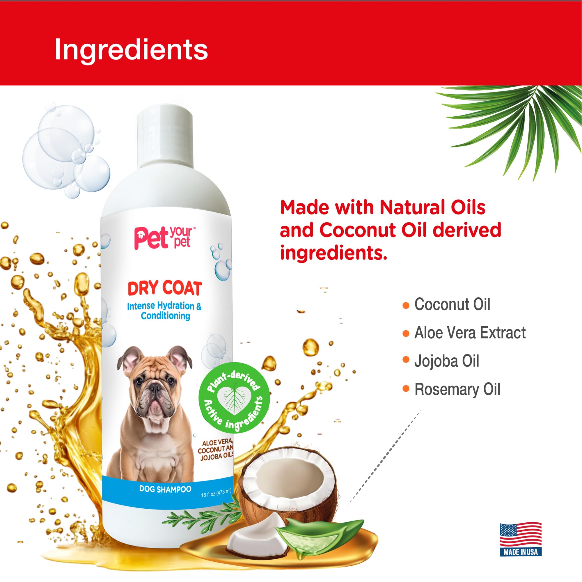 Pet Your Pet Natural Dog Shampoo For Dry Coats - Intense Hydration & Conditioning With Aloe, Coconut & Jojoba Oil - Moisturizing