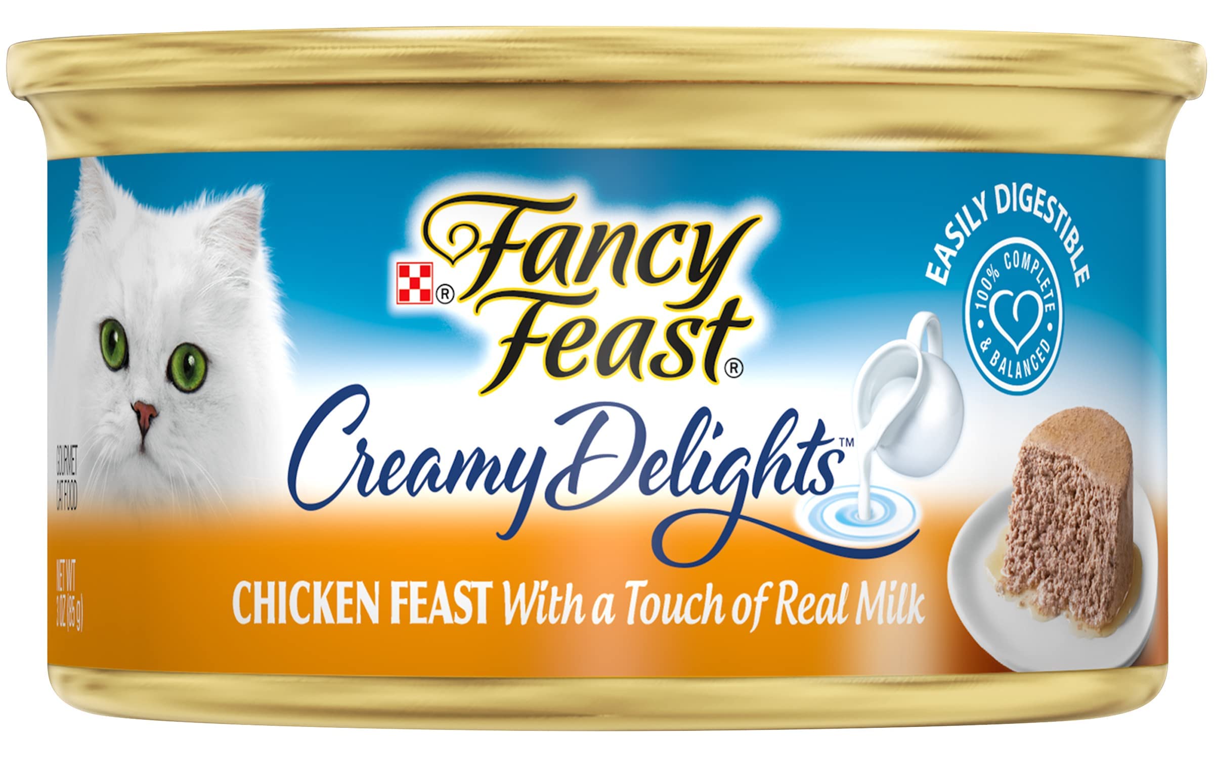Fancy Feast Purina Pate Wet Cat Food, Creamy Delights Chicken Feast with a Touch of Real Milk - 3 oz. Can (Pack of 12)