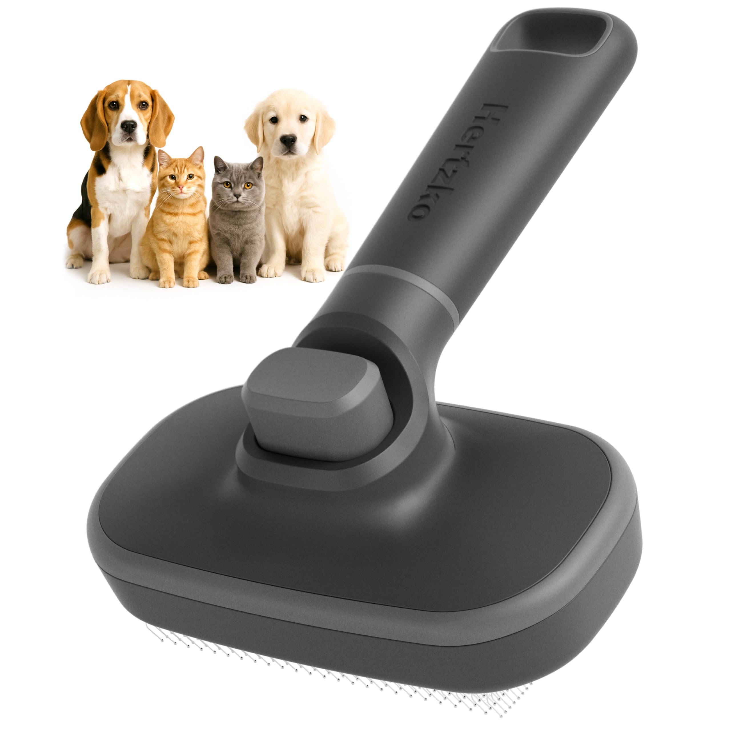 Hertzko Self Cleaning Slicker Brush for Cats & Dogs - Grooming Tool for Shedding Long & Short Hair - Retractable Bristles - Easy