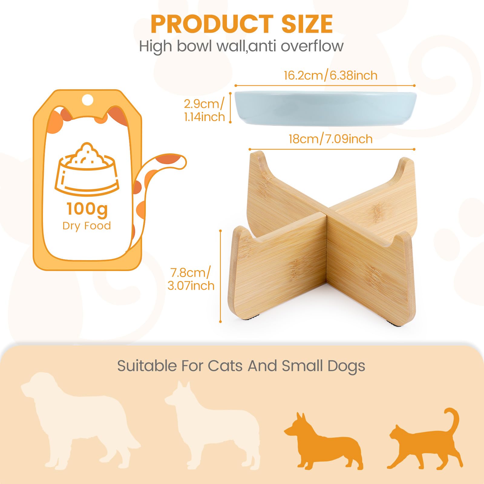 PETTOM Slow Feeder Cat Bowl with Stand, Ceramic Slow Eating Cat Bowl with Higher Edges Fish Pool Design Elevated Food Bowls for