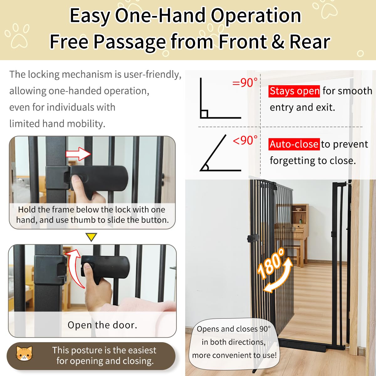 Lumizone Extra Tall Cat Gate 55.12 High Pressure Mounted Extra Wide 2025 New (17 Sizes) 1.37 Gap No Drilling Auto-Close One-Hand