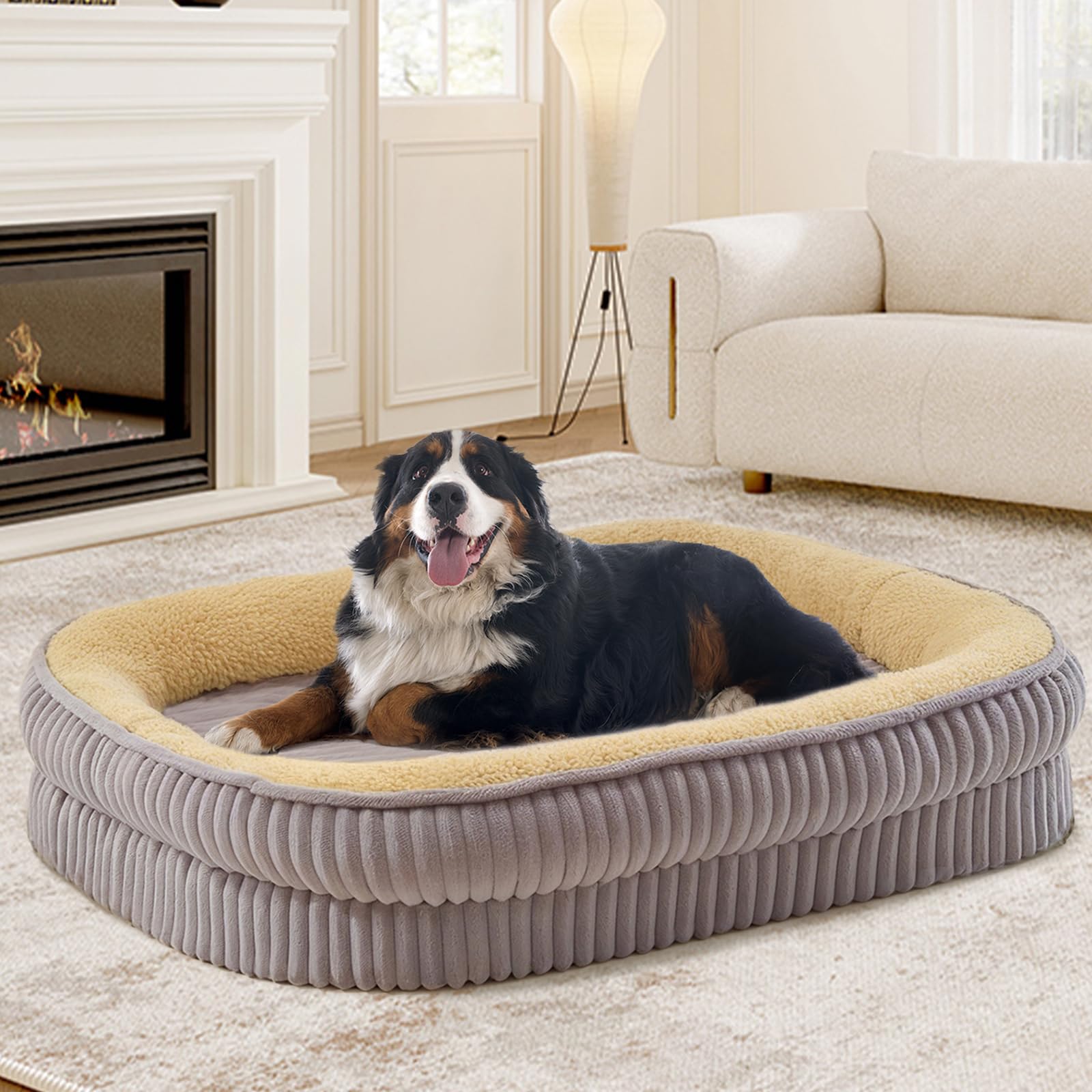 Debang Home Orthopedic Dog Bed For Extra Large Dogs Breeds, High Density Egg Crate Foam Dog Sofa Beds,Oval Kennel Bed, Pet Couch