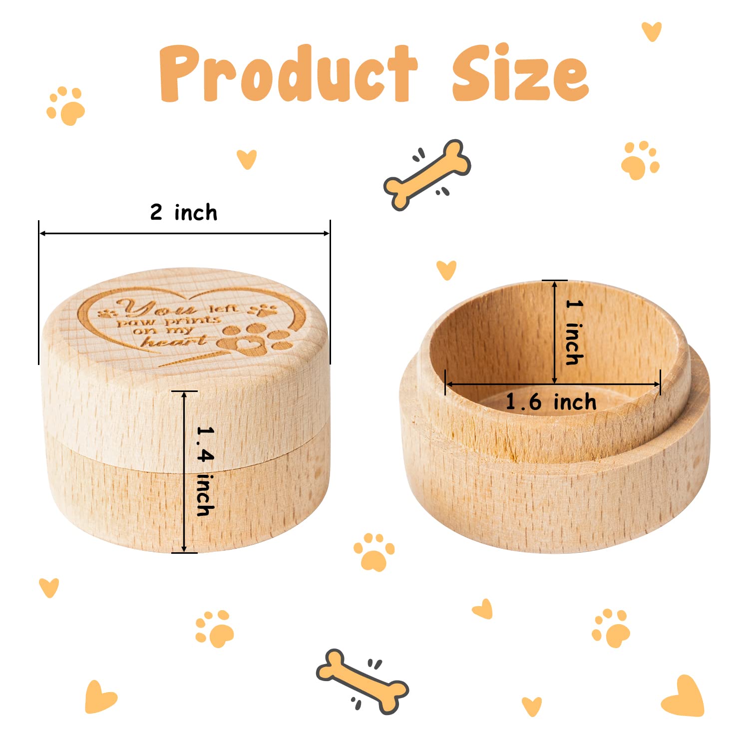 CJiangpo Pet Hair Keepsake Box, Wooden Pet Fur Memorial Box with Paw Engraving, Dog Cat Hair Ashes Container Memorial Urn Loss S