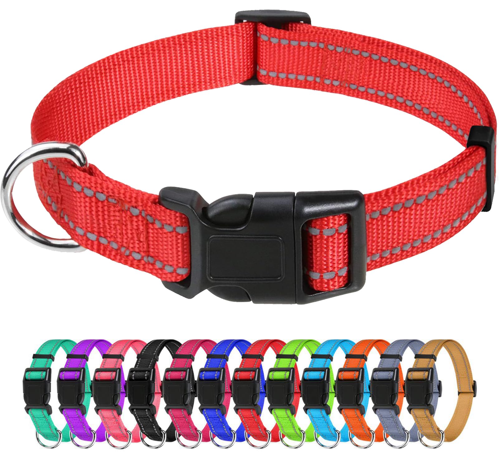 Tagme Reflective Nylon Dog Collars, Adjustable Classic Dog Collar With Quick Release Buckle For Small Dogs, Red, 5/8' Width