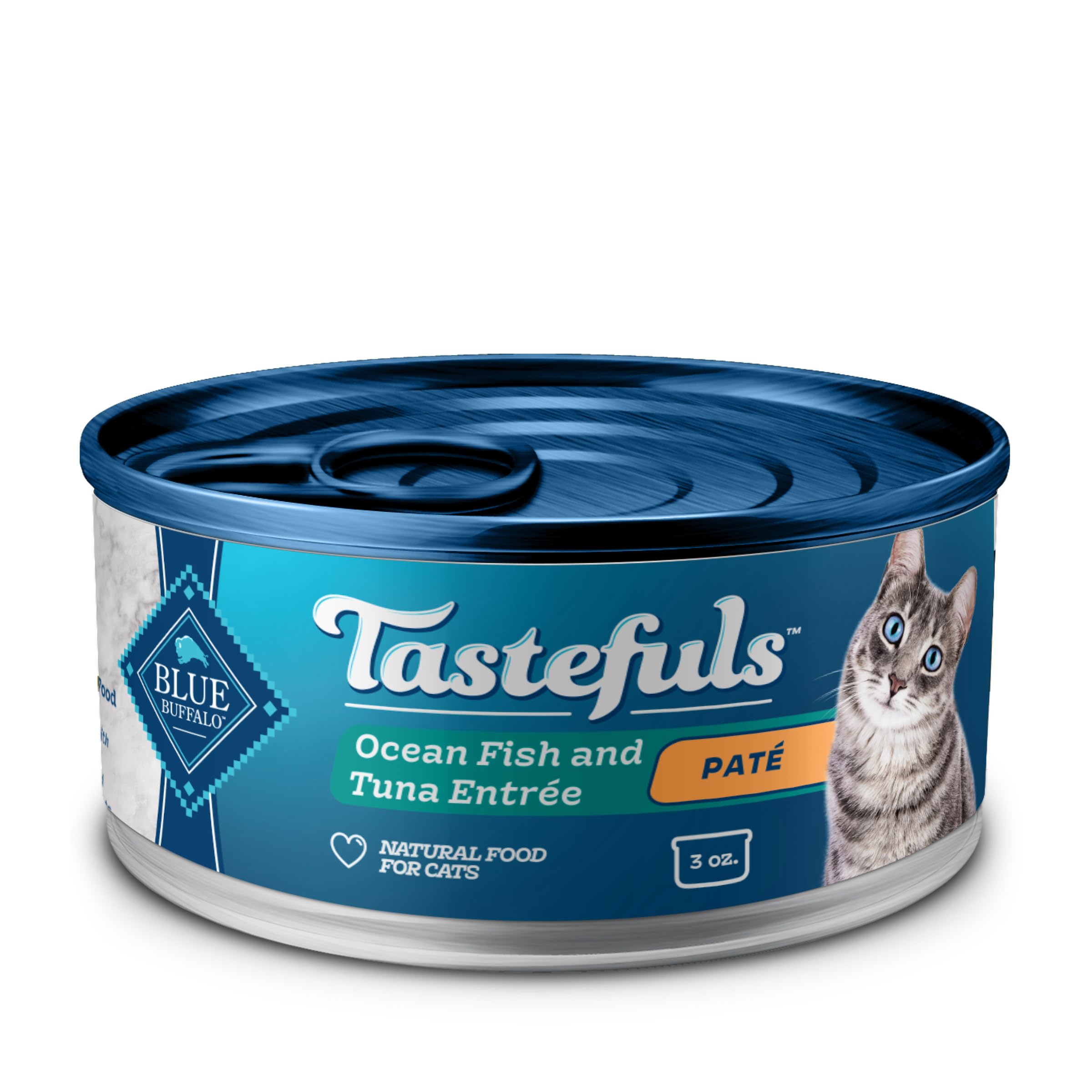 Blue Buffalo Tastefuls Wet Cat Food Pat  , Made with Natural Ingredients | Ocean Fish and Tuna Entr  e, 3-oz. Cans (24 Count)