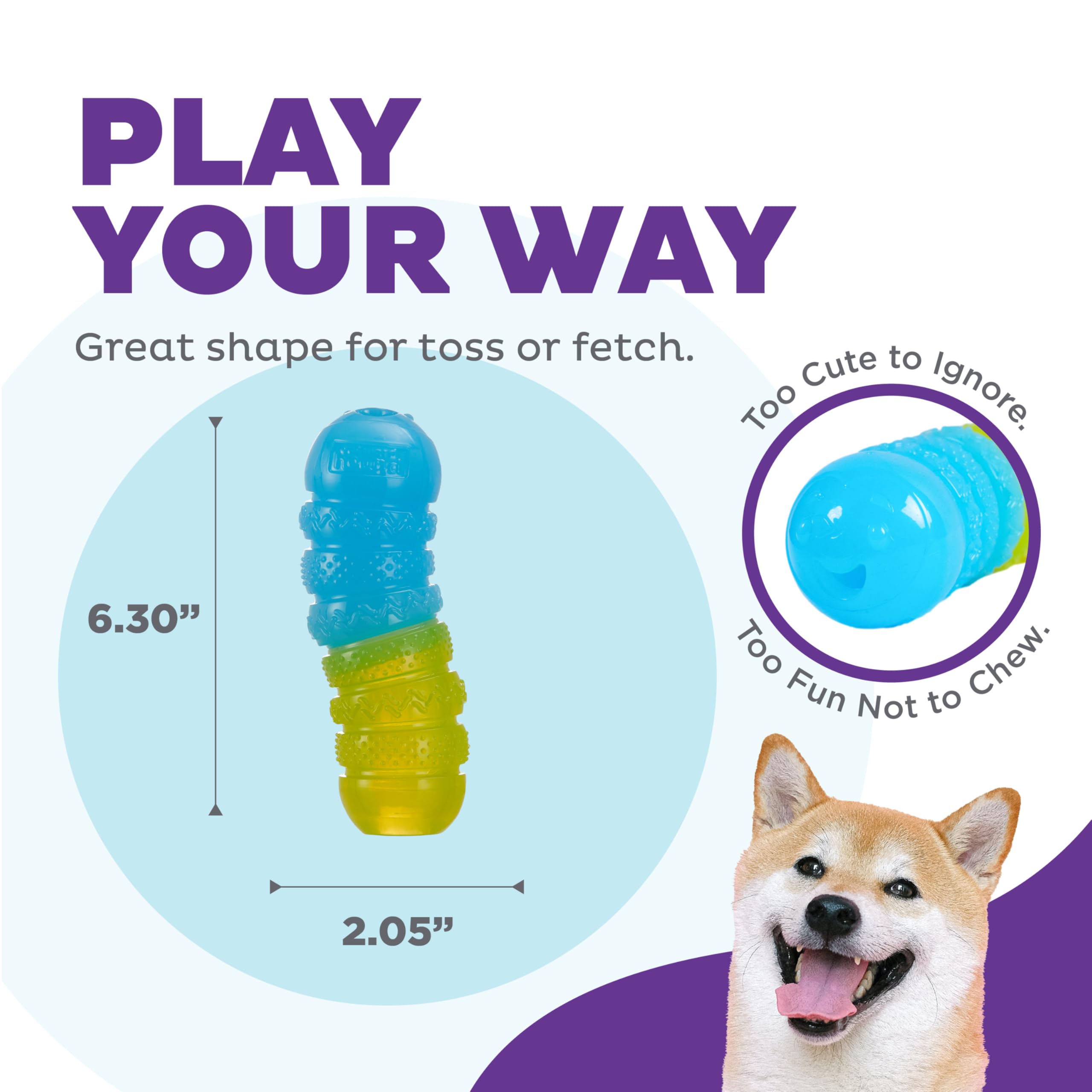 Outward Hound Gummiez Worm 2-in-1 Dental Dog Chew Toy and Dog Treat Stuffer Game, Cherry Scent, Multicolored