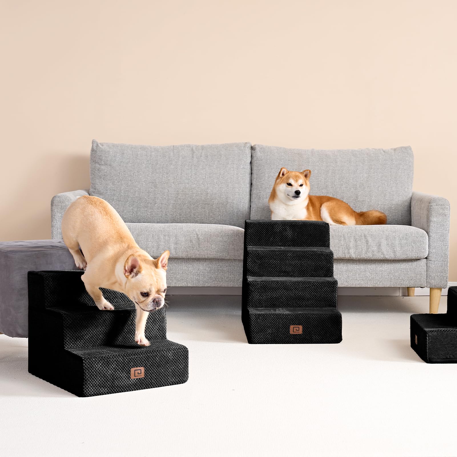 Eheyciga Dog Stairs For Small Dogs 13.5' H, 3-Step Dog Steps For Couch Sofa And Chair, Pet Steps For Small Dogs And Cats, Non-Slip Balanced Dog Indoor Ramp, Black