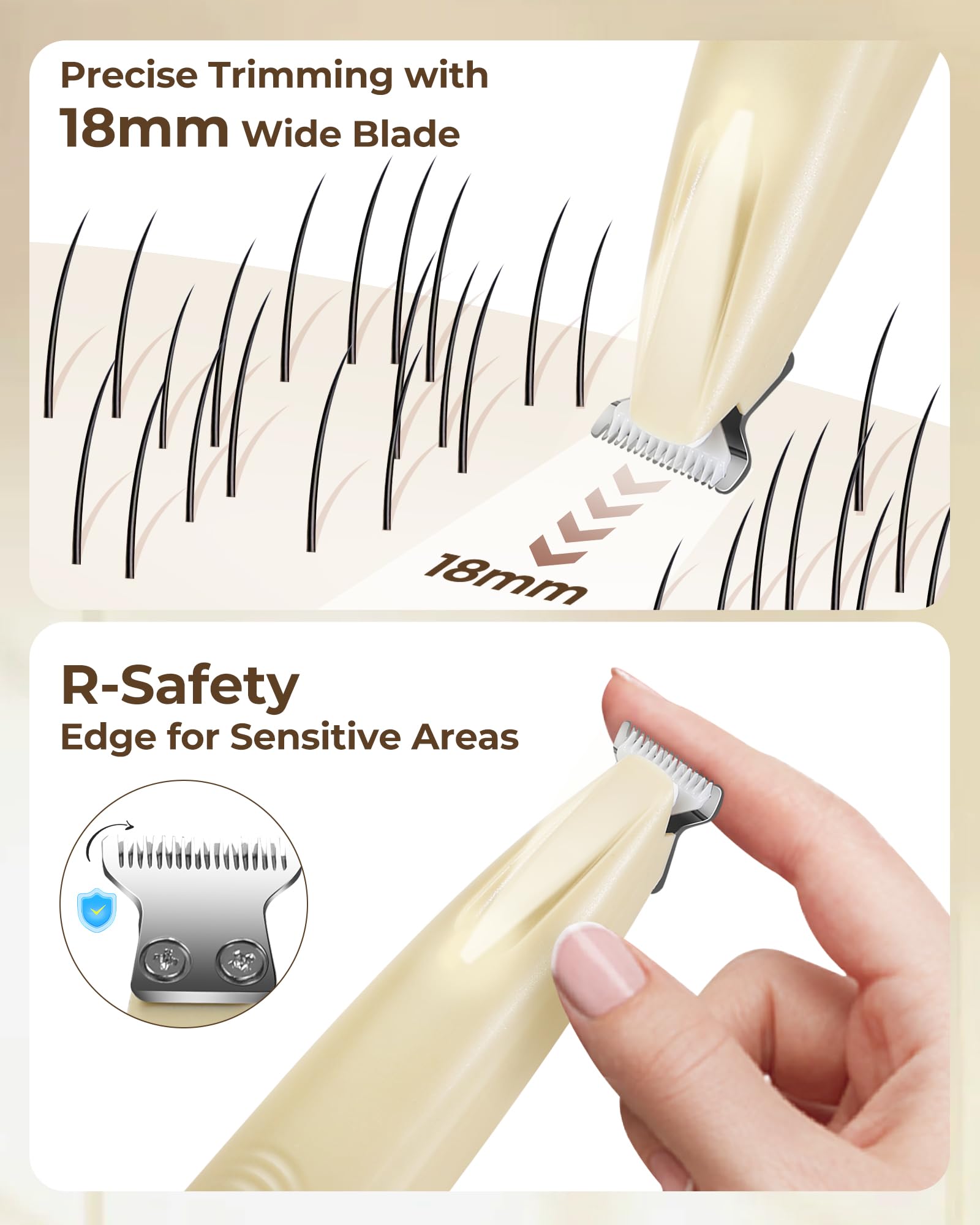 FURBONA Dog Paw Trimmer PT04YE, 18mm Blade, LED Display, Low Noise, Waterproof, Rechargeable, Yellow