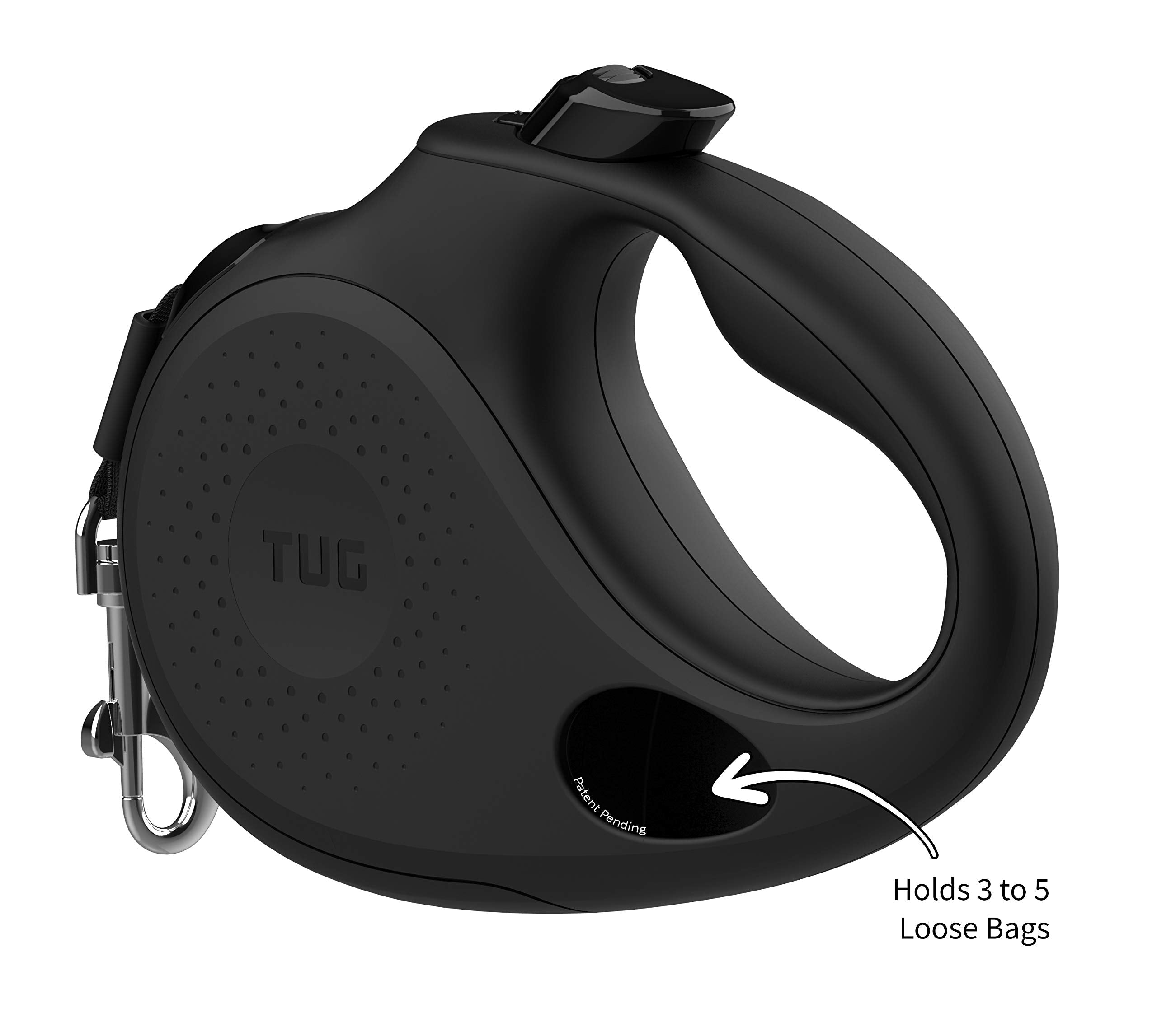 TUG Retractable Dog Leash with Waste Bag Dispenser, Medium, Black, Tangle-Free, Nylon
