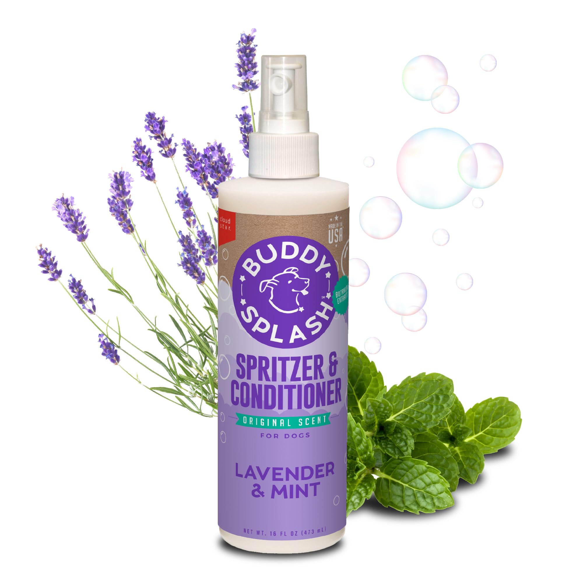 Buddy Splash Spritzer & Conditioner for Dog Grooming, Lavender & Mint, 16 oz. Bottle